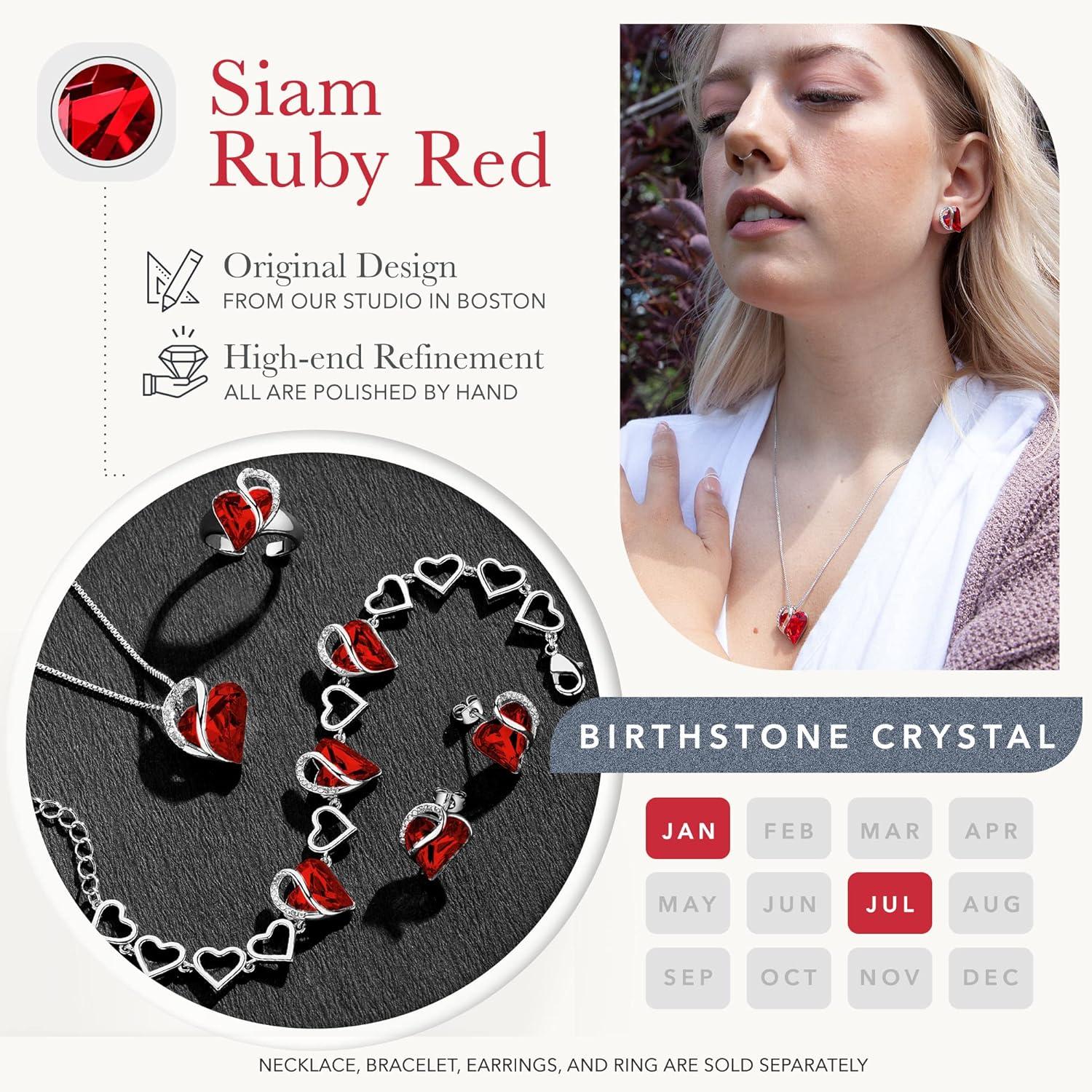 imageLeafael Infinity Love Heart Necklace and Stud Earrings for Women July Birthstone Crystal Jewelry Silver Tone Bundle Gifts for Women Siam Ruby Red