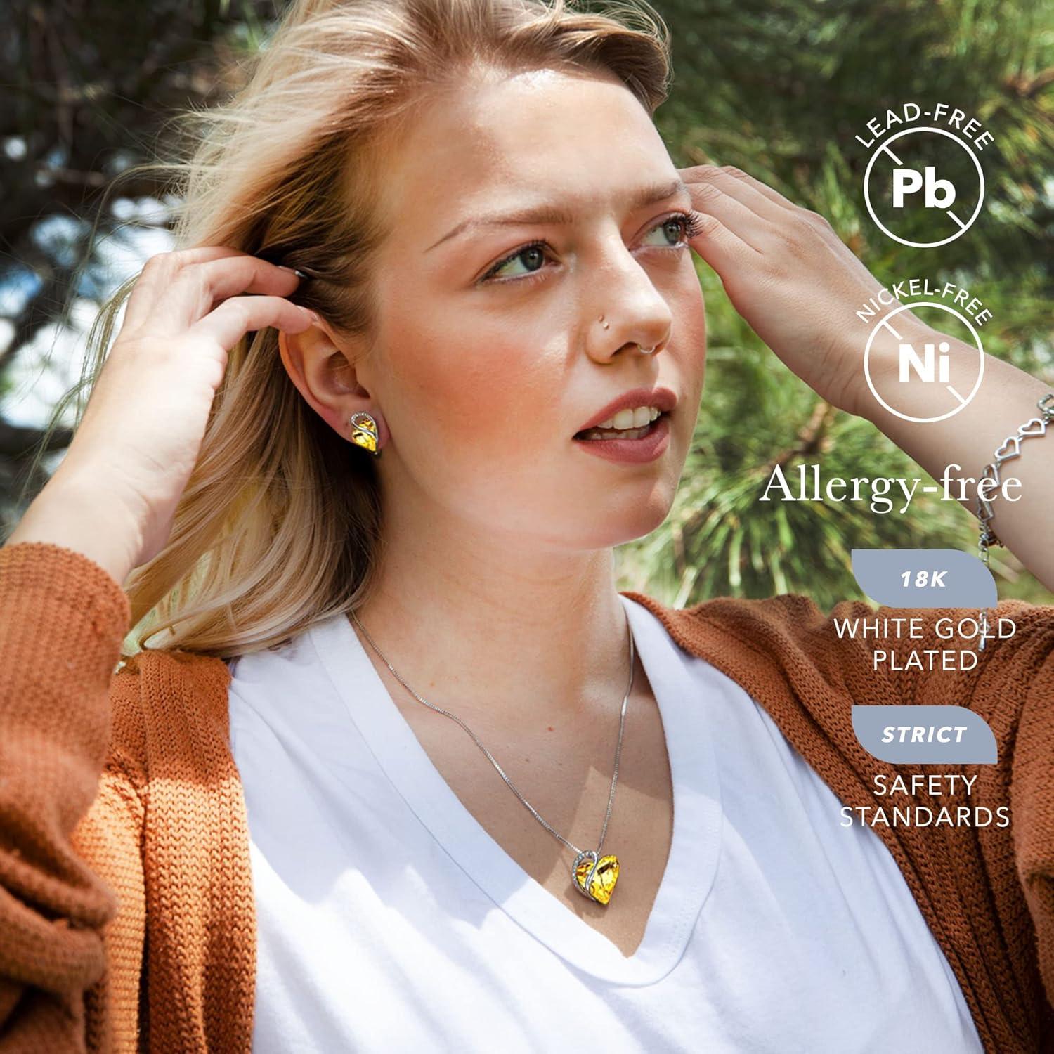 imageLeafael Infinity Love Heart Necklace and Stud Earrings for Women November Birthstone Crystal Jewelry Silver Tone Bundle Gifts for Women Citrine Yellow