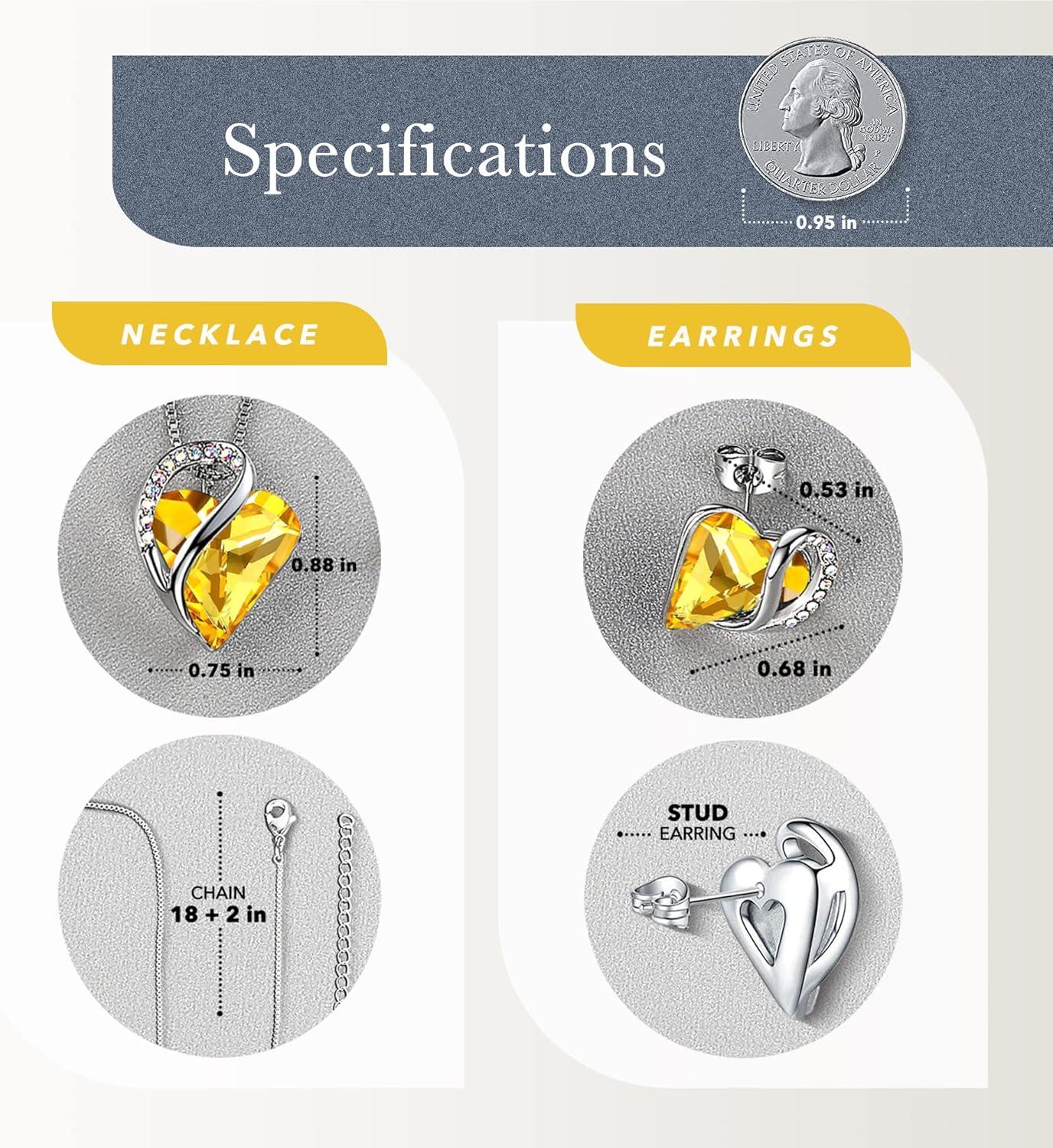 imageLeafael Infinity Love Heart Necklace and Stud Earrings for Women November Birthstone Crystal Jewelry Silver Tone Bundle Gifts for Women Citrine Yellow