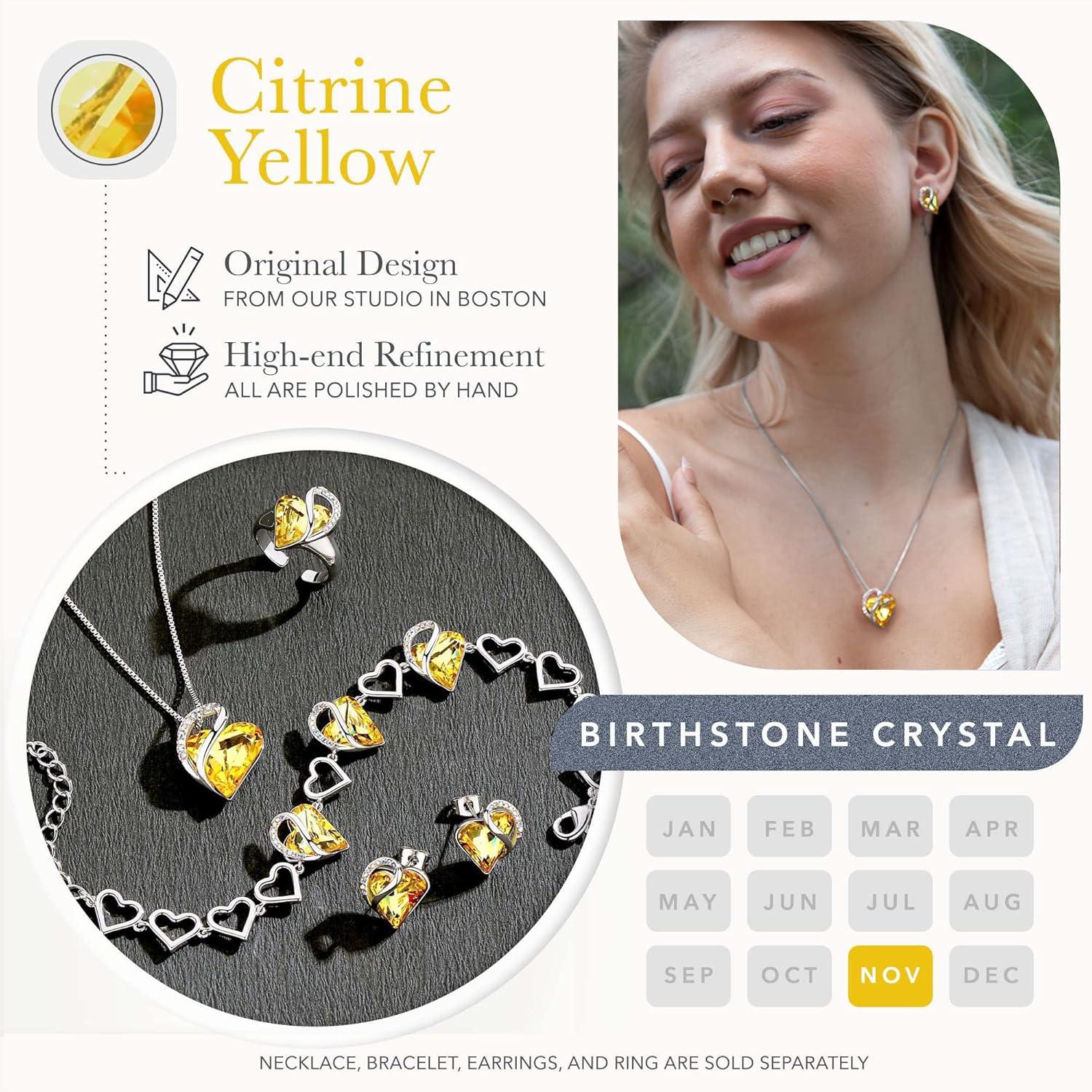 imageLeafael Infinity Love Heart Necklace and Stud Earrings for Women November Birthstone Crystal Jewelry Silver Tone Bundle Gifts for Women Citrine Yellow