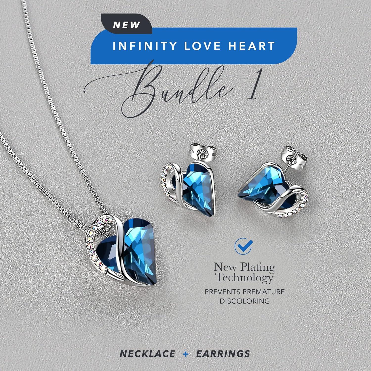 imageLeafael Infinity Love Heart Necklace and Stud Earrings for Women September Birthstone Crystal Jewelry Silver Tone Bundle Gifts for Women Bermuda Sapphire Blue