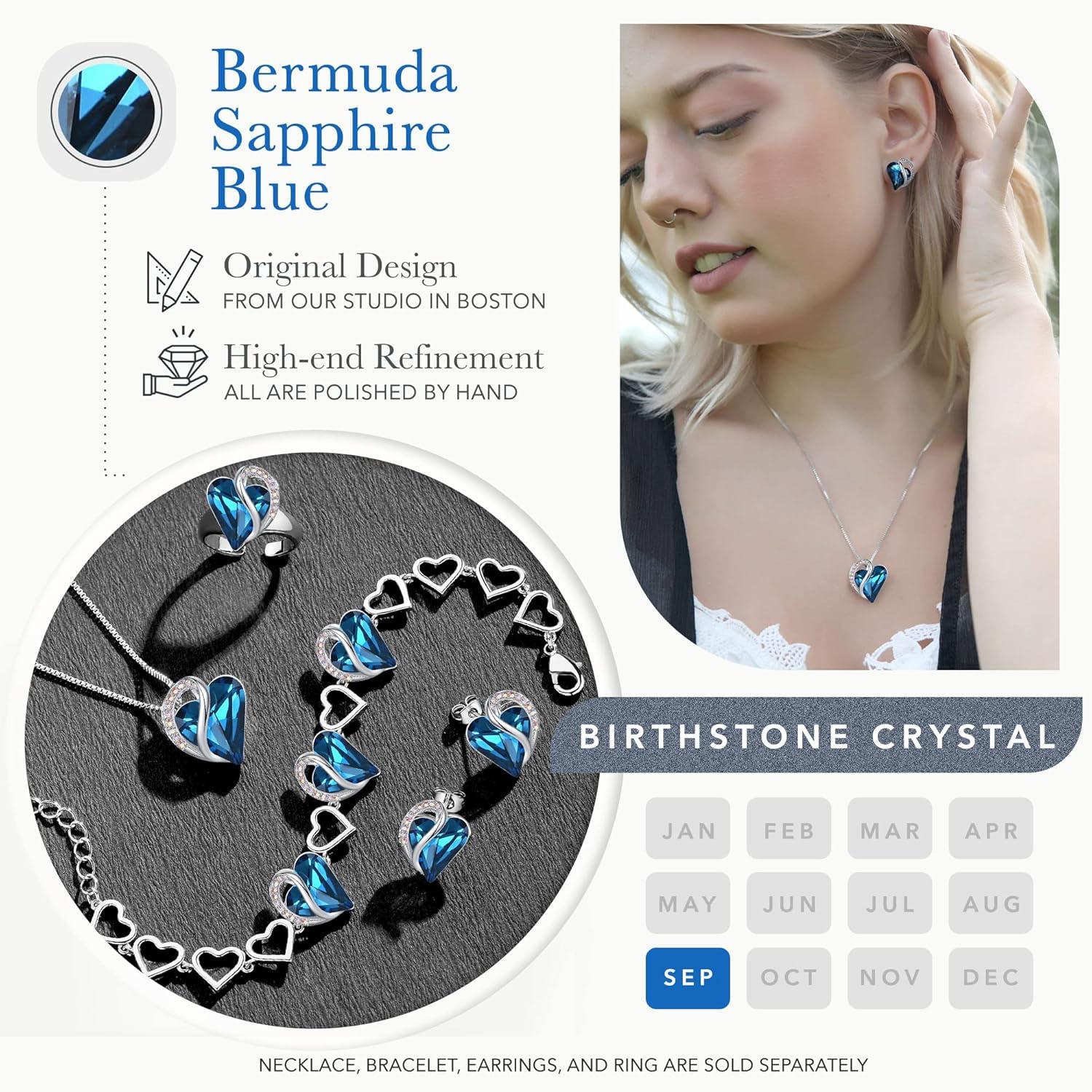 imageLeafael Infinity Love Heart Necklace and Stud Earrings for Women September Birthstone Crystal Jewelry Silver Tone Bundle Gifts for Women Bermuda Sapphire Blue