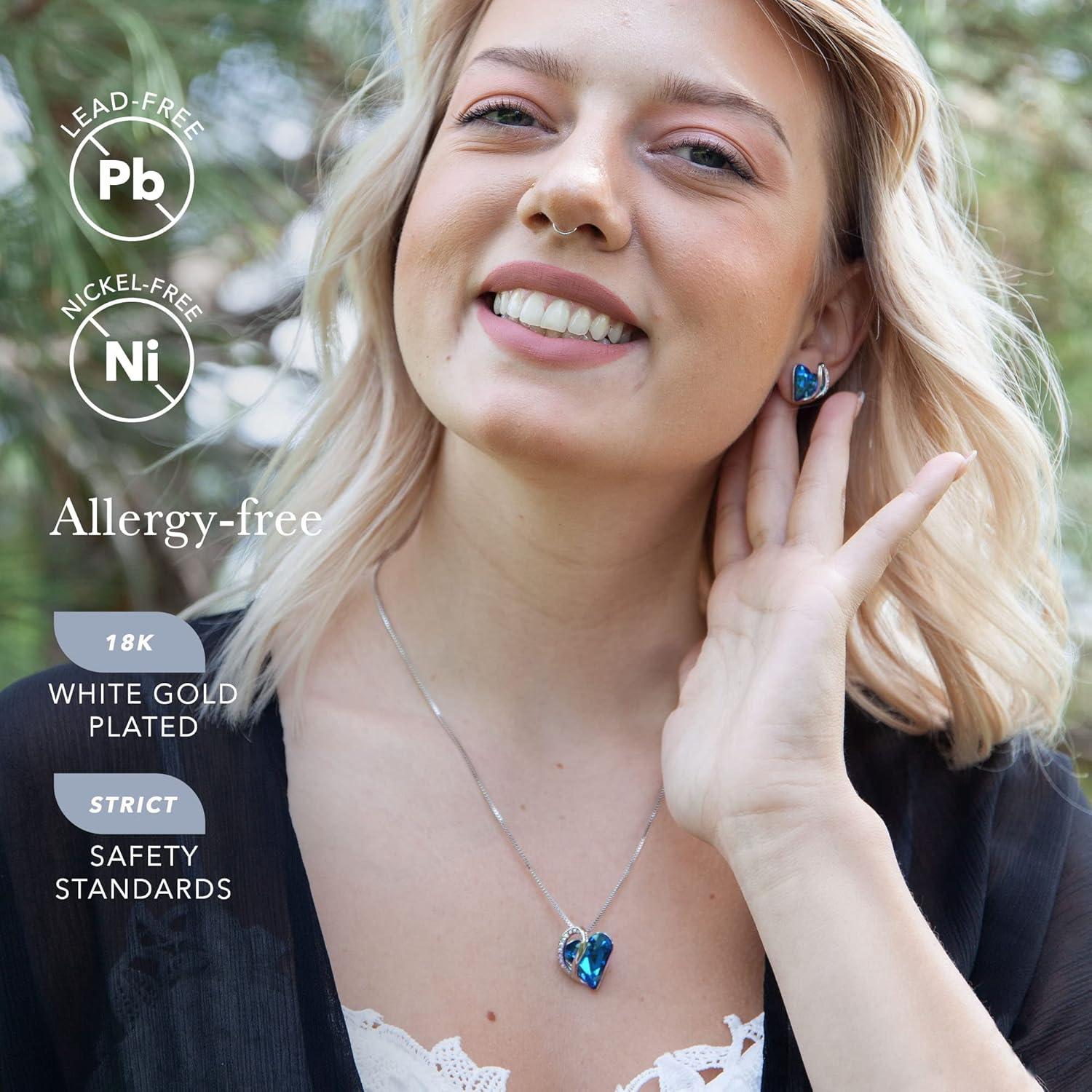 imageLeafael Infinity Love Heart Necklace and Stud Earrings for Women September Birthstone Crystal Jewelry Silver Tone Bundle Gifts for Women Bermuda Sapphire Blue