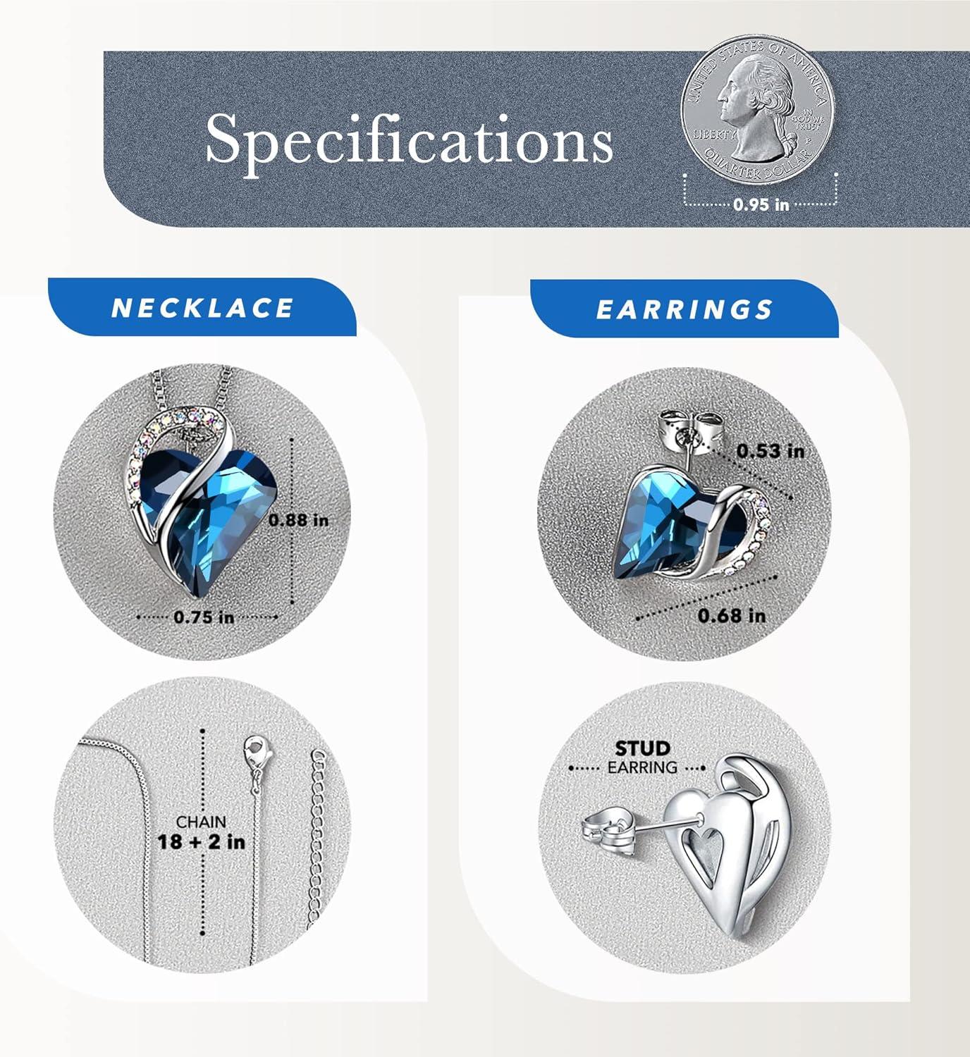 imageLeafael Infinity Love Heart Necklace and Stud Earrings for Women September Birthstone Crystal Jewelry Silver Tone Bundle Gifts for Women Bermuda Sapphire Blue