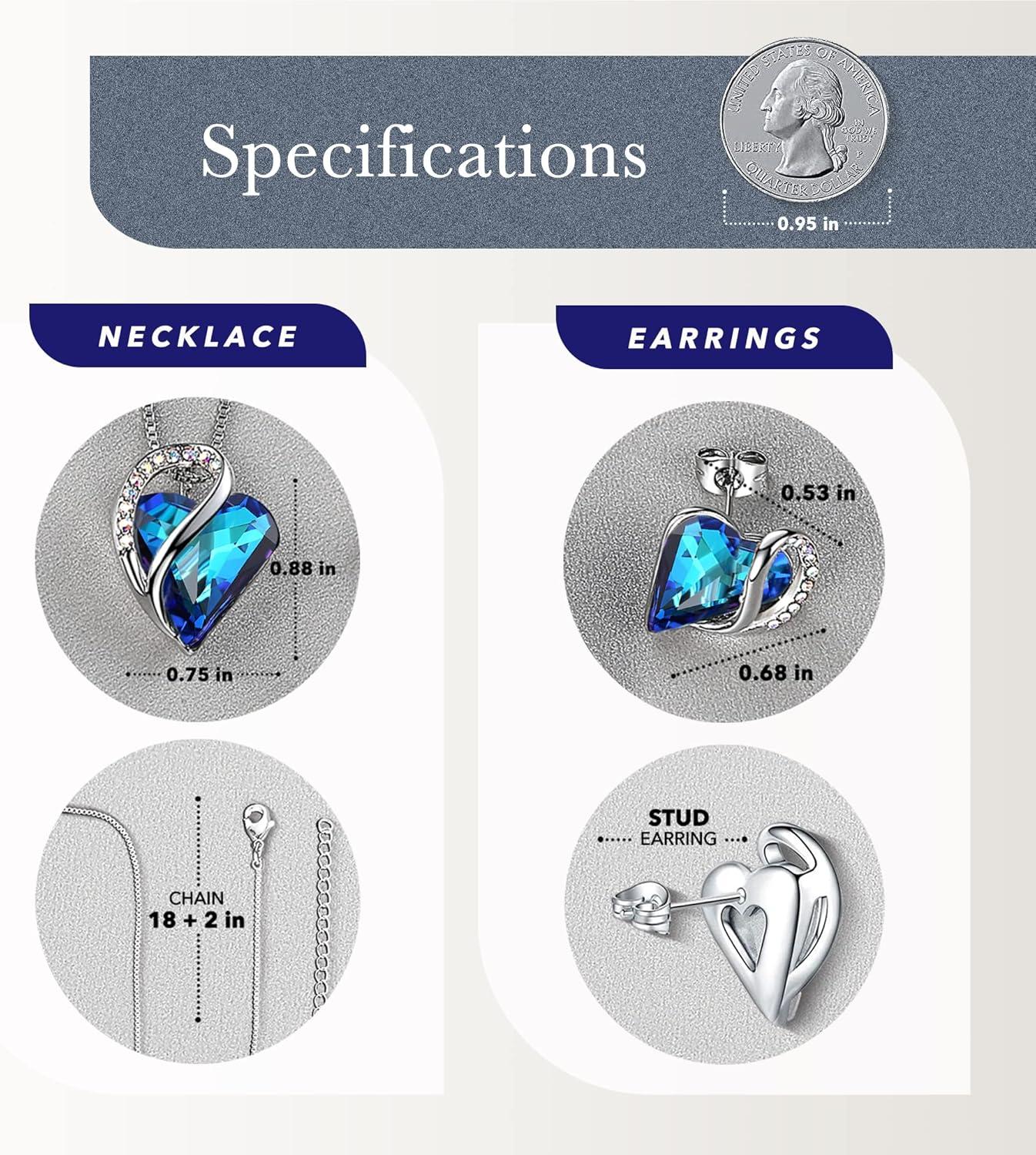 imageLeafael Infinity Love Heart Necklace and Stud Earrings for Women September Birthstone Crystal Jewelry Silver Tone Bundle Gifts for Women Rainbow Sapphire Blue