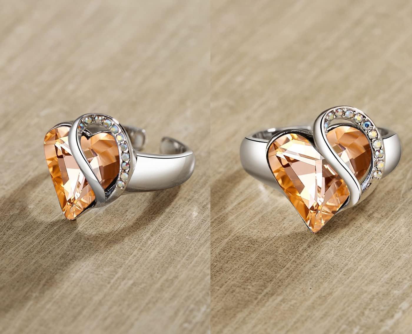 imageLeafael Infinity Love Womens Adjustable Crystal Heart Ring with Birthstone Crystals Healing Stones Jewelry Gifts for Women Birthdays Valentines Day Mothers Day SilverTone Open End Size 65816cNovemberCreativityCalcite Orange