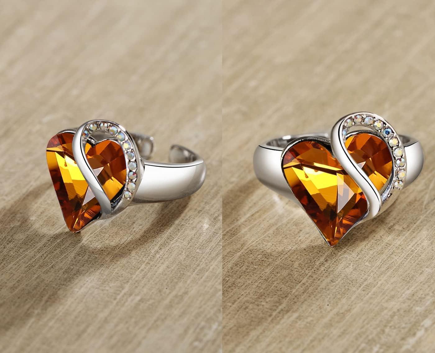 imageLeafael Infinity Love Womens Adjustable Crystal Heart Ring with Birthstone Crystals Healing Stones Jewelry Gifts for Women Birthdays Valentines Day Mothers Day SilverTone Open End Size 65816dNovemberBalanceAmber Brown