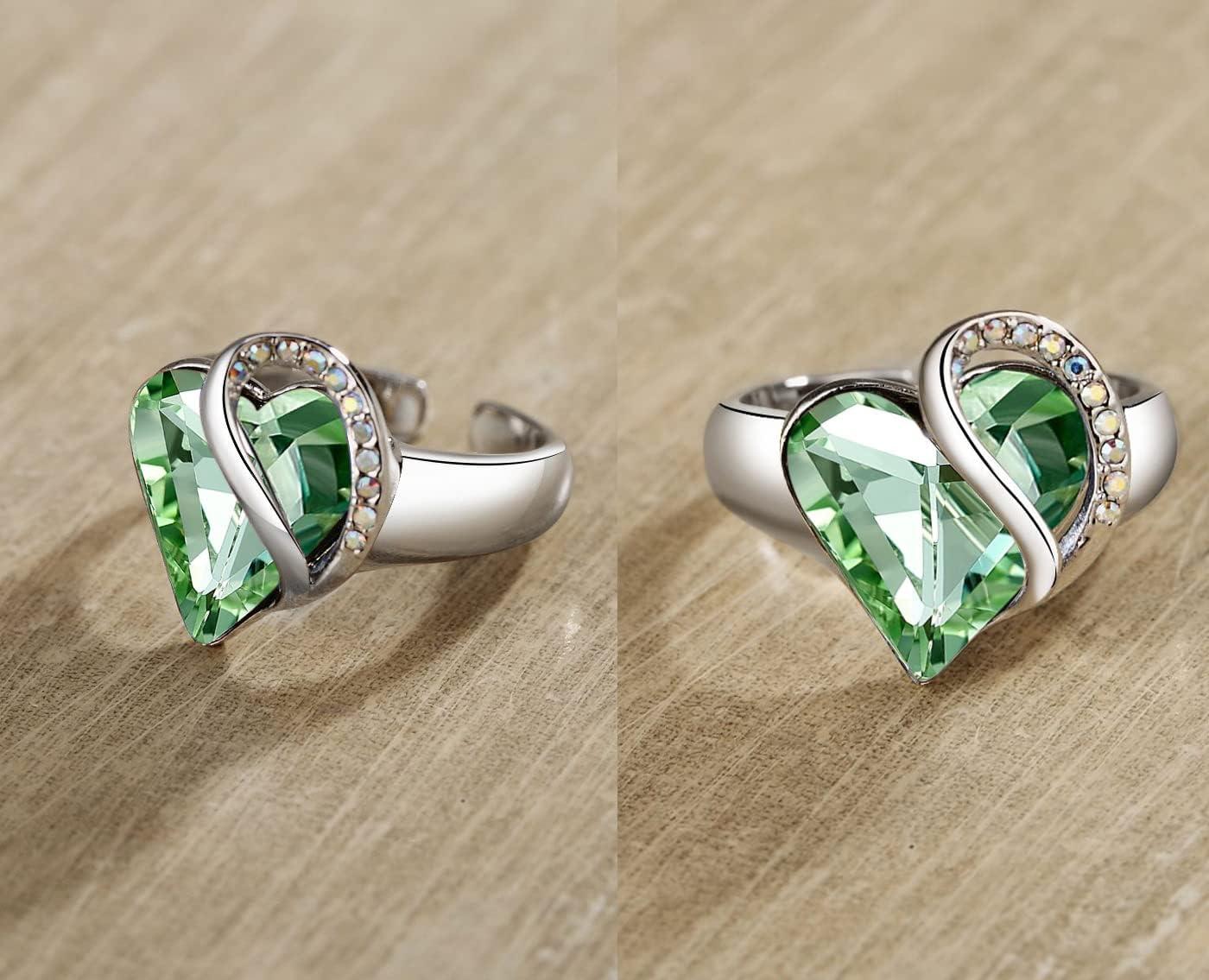 imageLeafael Infinity Love Womens Adjustable Crystal Heart Ring with Birthstone Crystals Healing Stones Jewelry Gifts for Women Birthdays Valentines Day Mothers Day SilverTone Open End Size 65812bAugustConfidenceLight Chrysolite Green