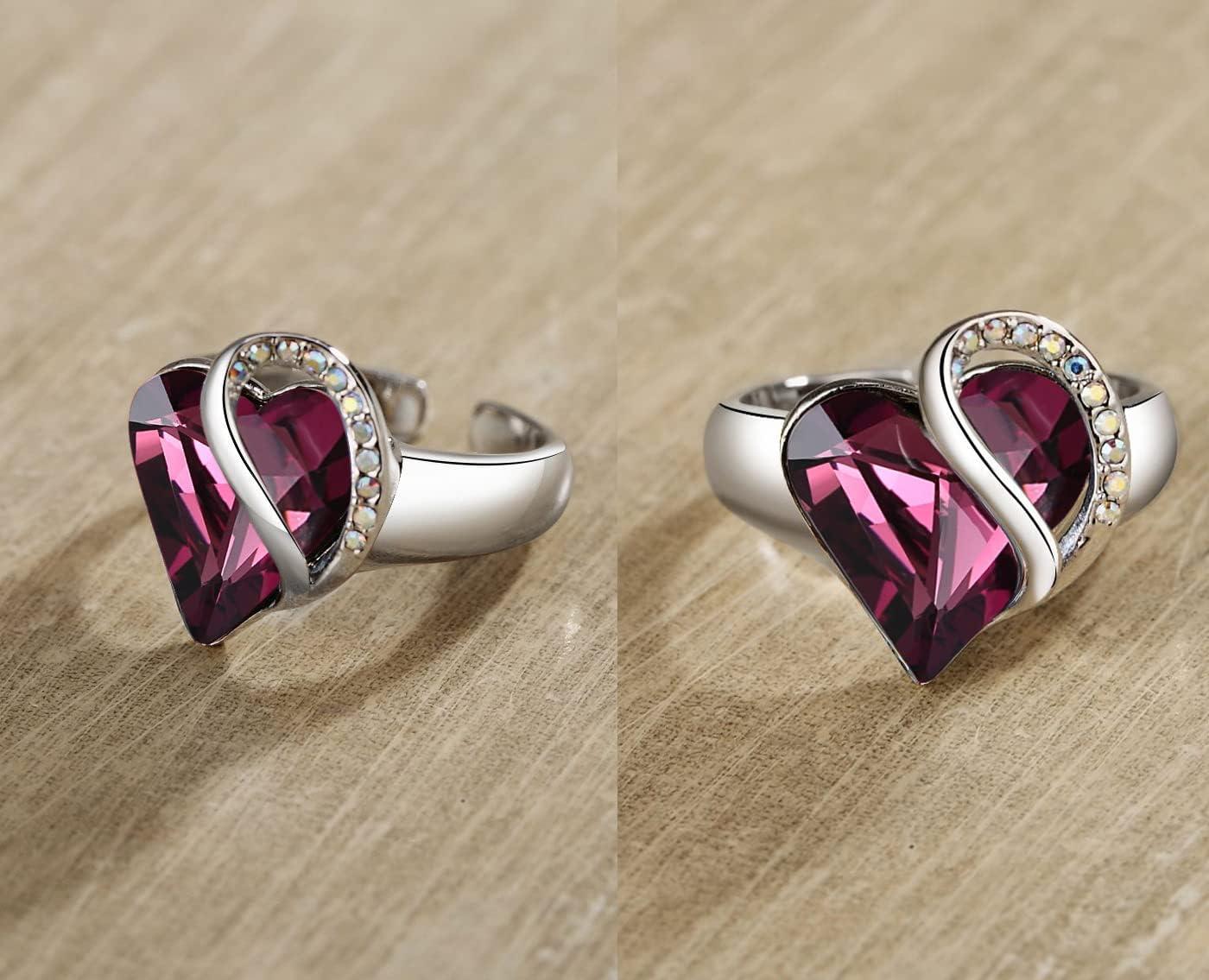 imageLeafael Infinity Love Womens Adjustable Crystal Heart Ring with Birthstone Crystals Healing Stones Jewelry Gifts for Women Birthdays Valentines Day Mothers Day SilverTone Open End Size 65802FebruaryInspirationAmethyst Pink
