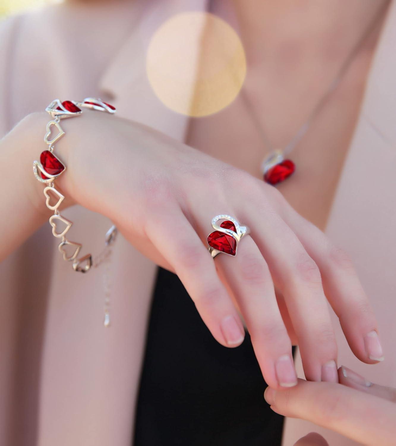 imageLeafael Infinity Love Womens Adjustable Crystal Heart Ring with Birthstone Crystals Healing Stones Jewelry Gifts for Women Birthdays Valentines Day Mothers Day SilverTone Open End Size 65801January JulyJoySiam Ruby Red