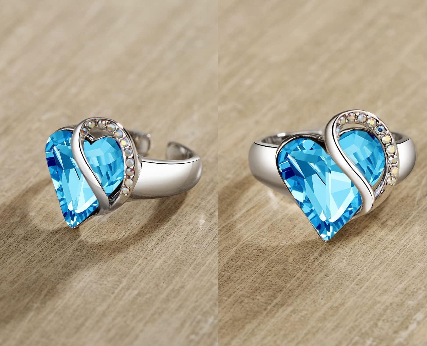 imageLeafael Infinity Love Womens Adjustable Crystal Heart Ring with Birthstone Crystals Healing Stones Jewelry Gifts for Women Birthdays Valentines Day Mothers Day SilverTone Open End Size 65809bDecemberCalmnessAquamarine Blue
