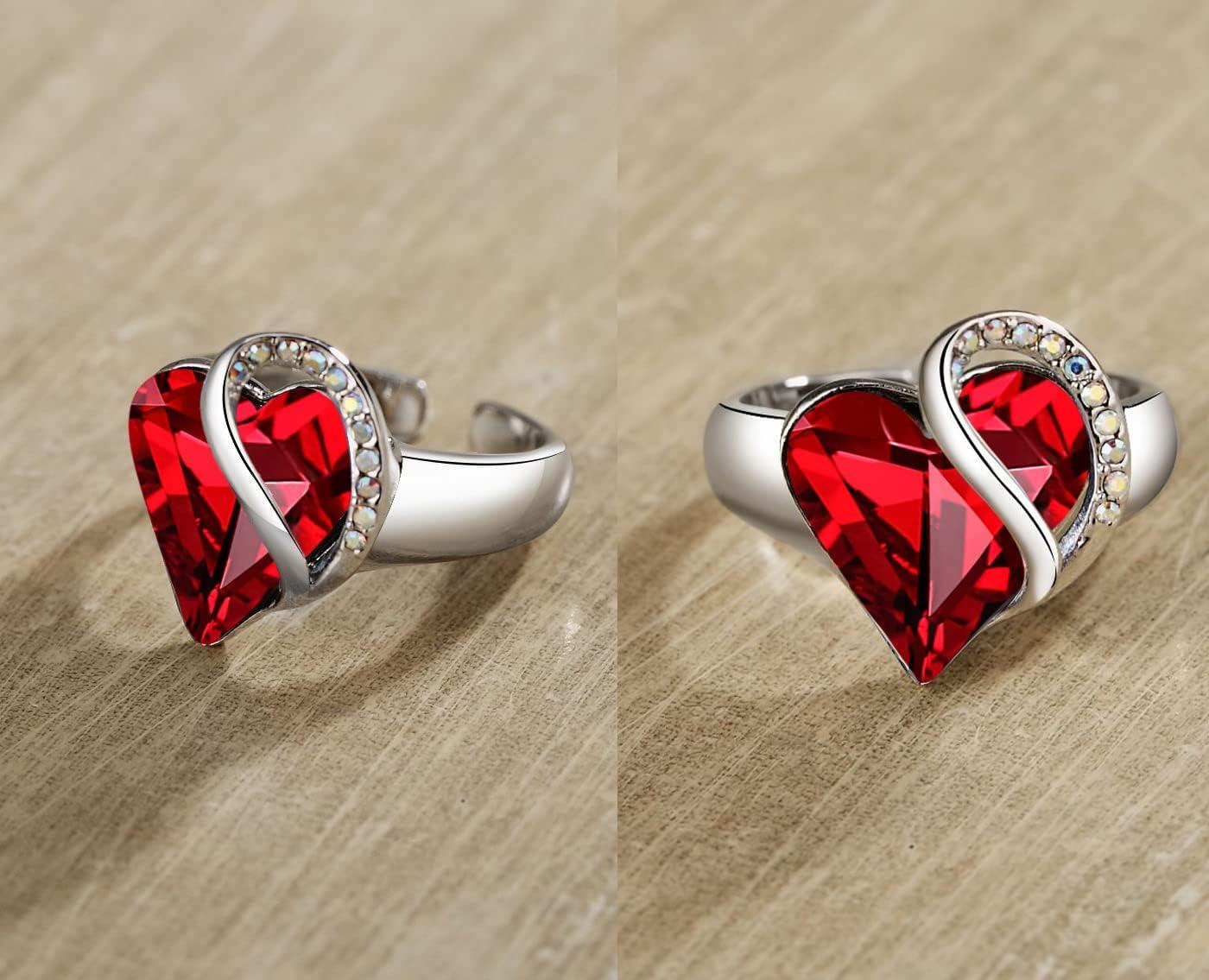 imageLeafael Infinity Love Womens Adjustable Crystal Heart Ring with Birthstone Crystals Healing Stones Jewelry Gifts for Women Birthdays Valentines Day Mothers Day SilverTone Open End Size 65801January JulyJoySiam Ruby Red