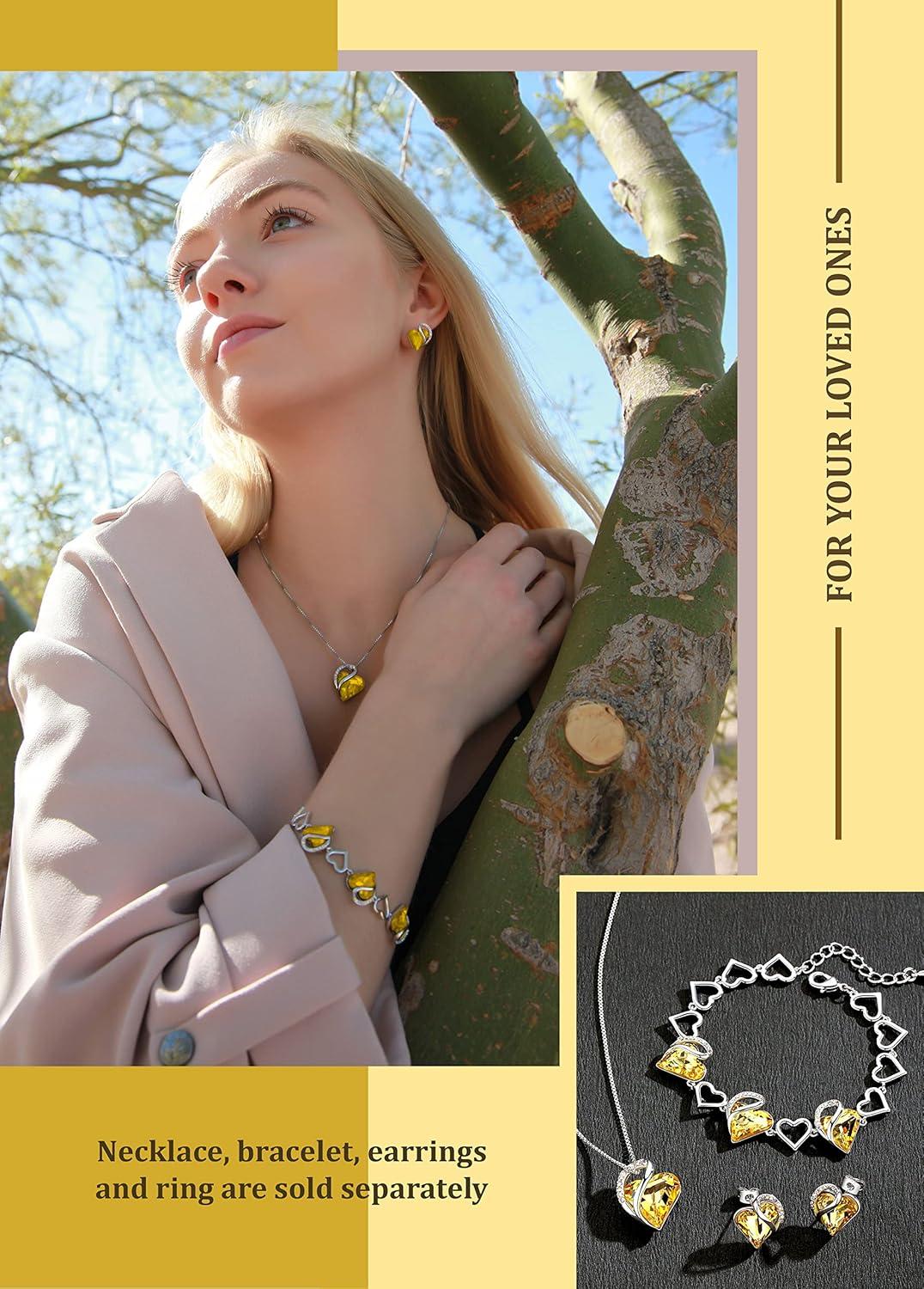 imageLeafael Infinity Love Womens Adjustable Crystal Heart Ring with Birthstone Crystals Healing Stones Jewelry Gifts for Women Birthdays Valentines Day Mothers Day SilverTone Open End Size 65816aNovemberHappinessTopaz Citrine Yellow