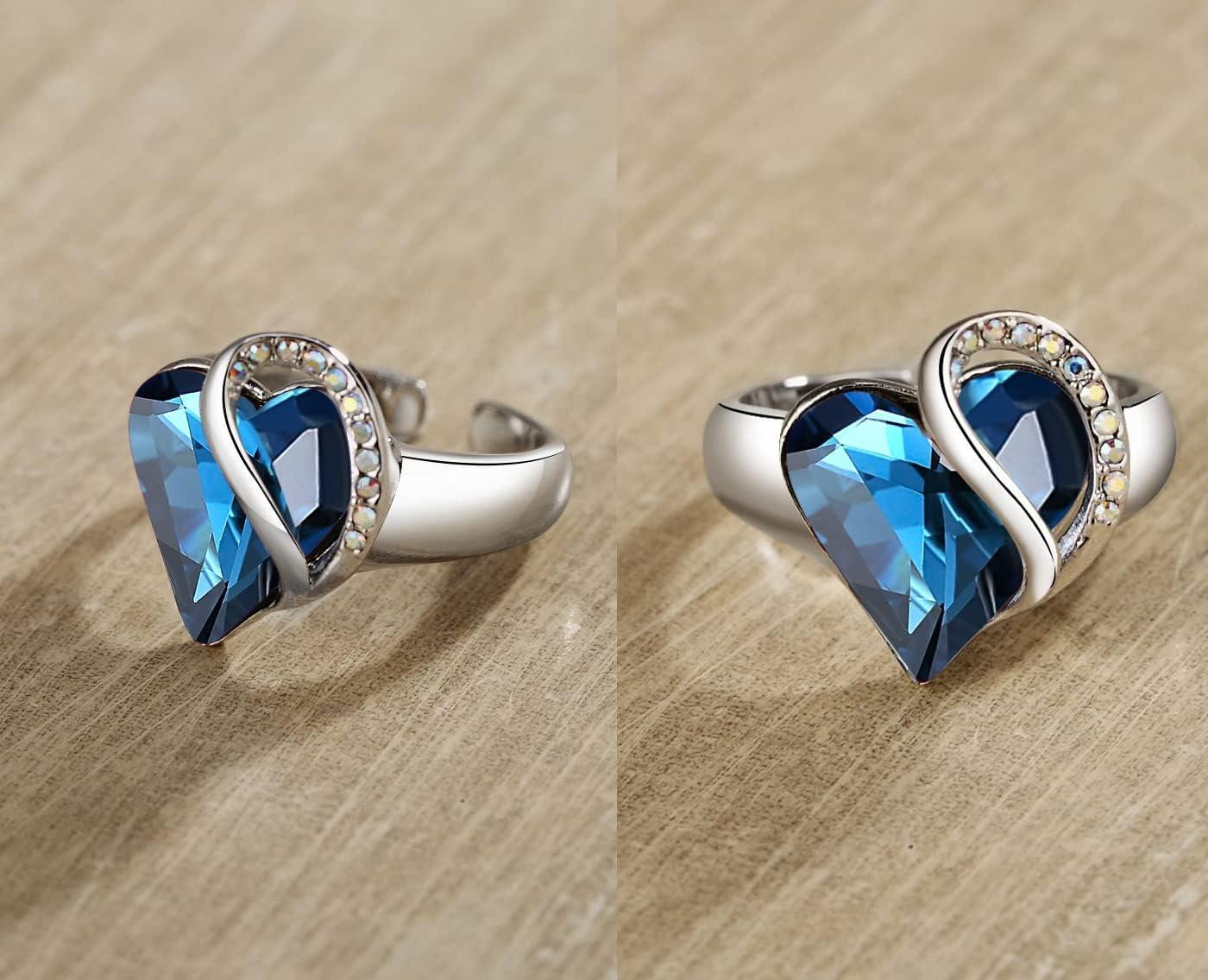 imageLeafael Infinity Love Womens Adjustable Crystal Heart Ring with Birthstone Crystals Healing Stones Jewelry Gifts for Women Birthdays Valentines Day Mothers Day SilverTone Open End Size 65810aSeptemberImaginationBermuda Blue