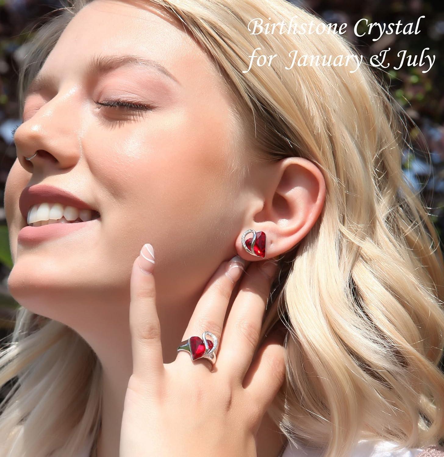 imageLeafael Infinity Love Womens Adjustable Crystal Heart Ring with Birthstone Crystals Healing Stones Jewelry Gifts for Women Birthdays Valentines Day Mothers Day SilverTone Open End Size 65801January JulyJoySiam Ruby Red
