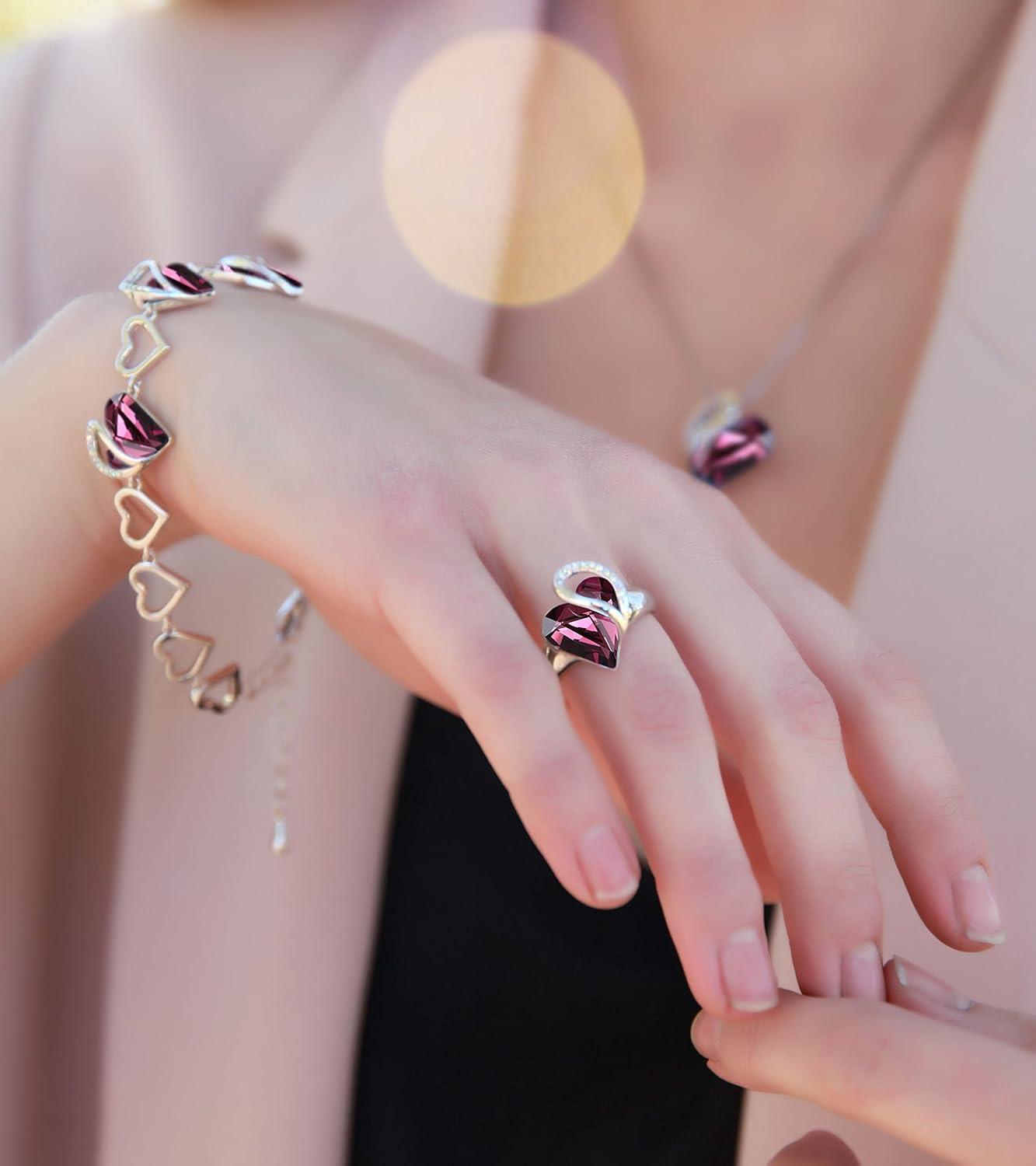 imageLeafael Infinity Love Womens Adjustable Crystal Heart Ring with Birthstone Crystals Healing Stones Jewelry Gifts for Women Birthdays Valentines Day Mothers Day SilverTone Open End Size 65802FebruaryInspirationAmethyst Pink