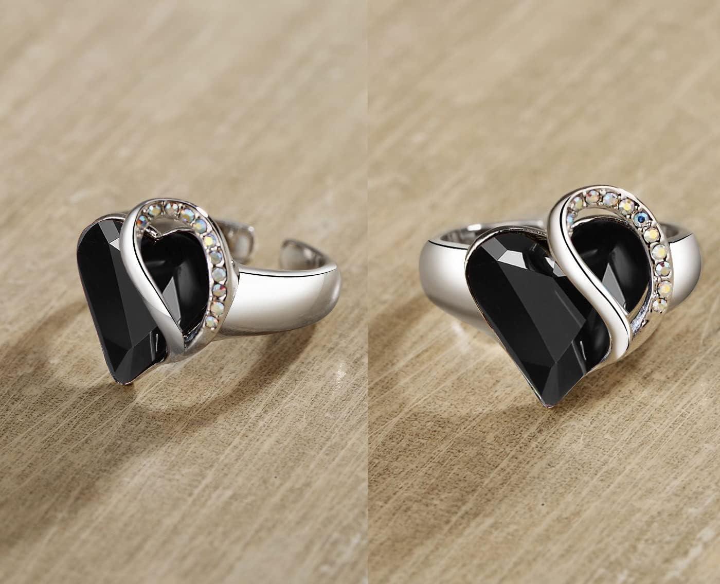 imageLeafael Infinity Love Womens Adjustable Crystal Heart Ring with Birthstone Crystals Healing Stones Jewelry Gifts for Women Birthdays Valentines Day Mothers Day SilverTone Open End Size 65817aProtectionJet Black