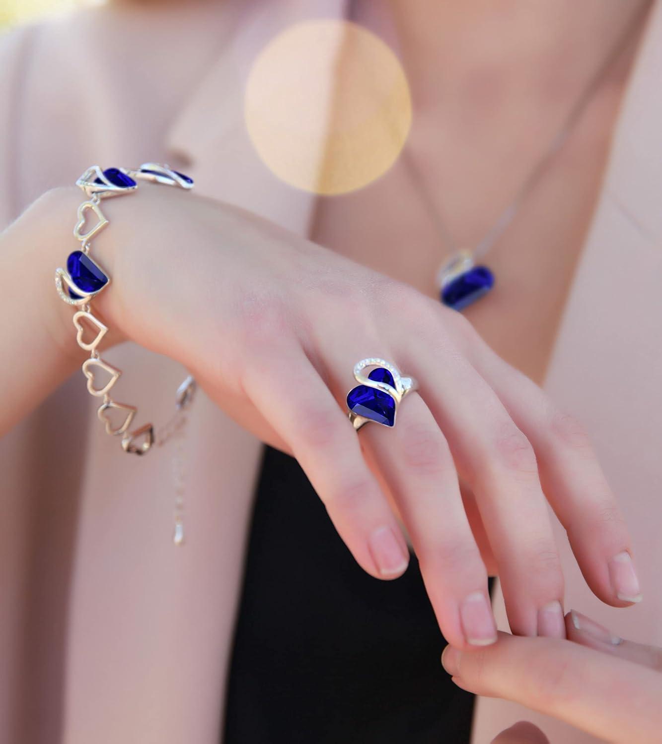 imageLeafael Infinity Love Womens Adjustable Crystal Heart Ring with Birthstone Crystals Healing Stones Jewelry Gifts for Women Birthdays Valentines Day Mothers Day SilverTone Open End Size 65810cSeptemberWisdomSapphire Blue