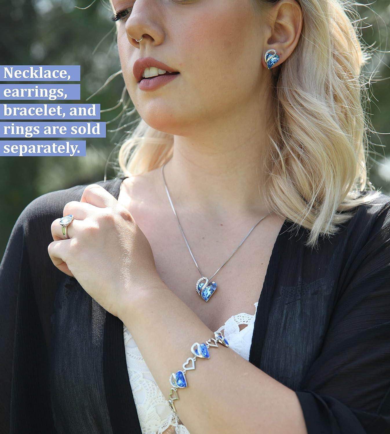 imageLeafael Infinity Love Womens Adjustable Crystal Heart Ring with Birthstone Crystals Healing Stones Jewelry Gifts for Women Birthdays Valentines Day Mothers Day SilverTone Open End Size 65806March DecemberHonestyDenim Blue