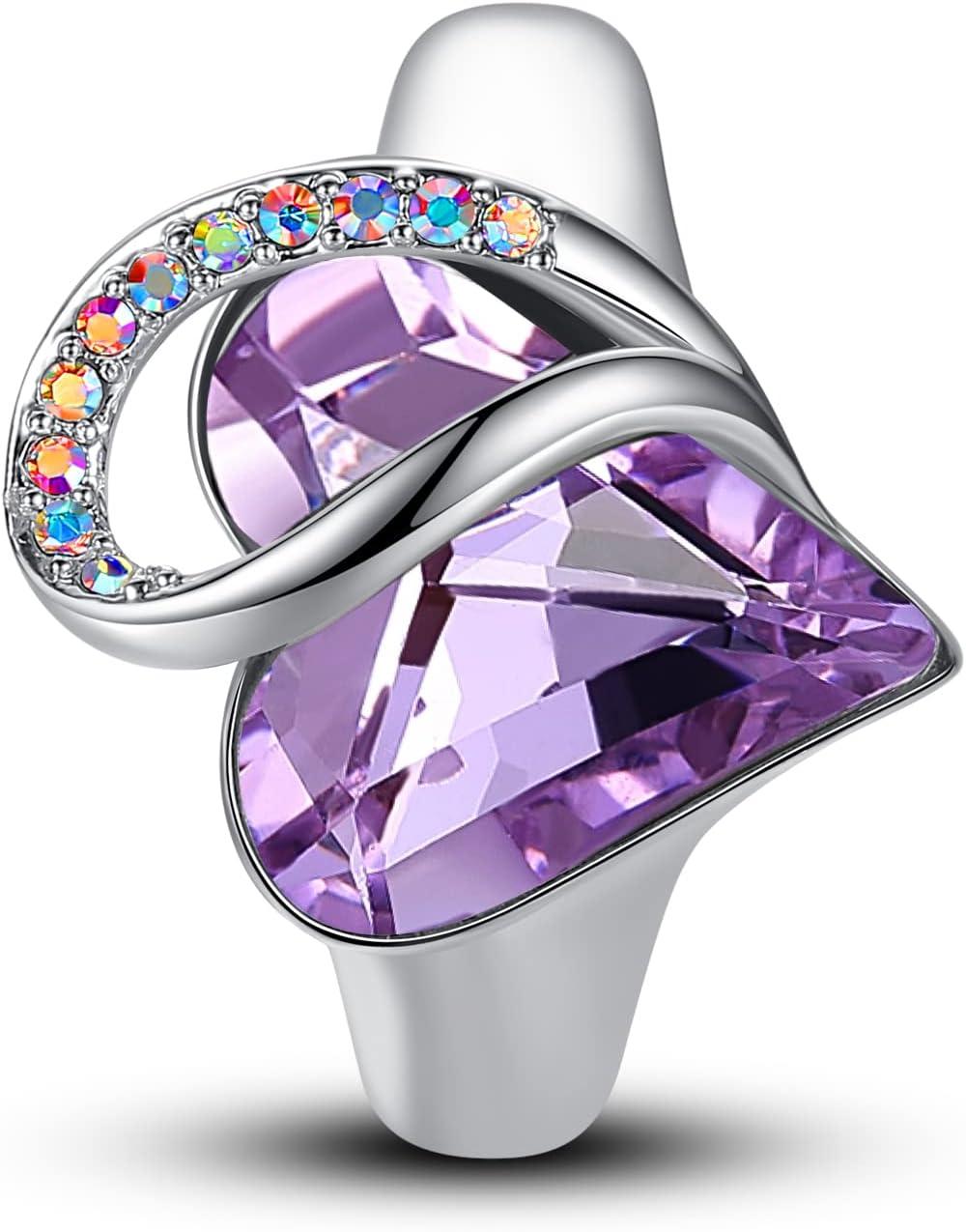 imageLeafael Infinity Love Womens Adjustable Crystal Heart Ring with Birthstone Crystals Healing Stones Jewelry Gifts for Women Birthdays Valentines Day Mothers Day SilverTone Open End Size 65804JuneRecoveryAlexandrite Purple