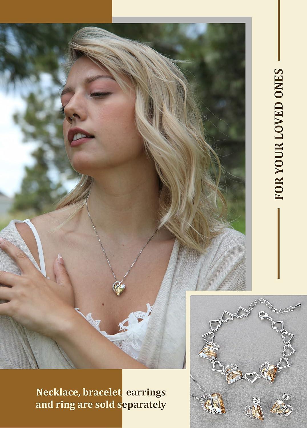 imageLeafael Infinity Love Womens Adjustable Crystal Heart Ring with Birthstone Crystals Healing Stones Jewelry Gifts for Women Birthdays Valentines Day Mothers Day SilverTone Open End Size 65816bNovemberPowerGolden Yellow Shade