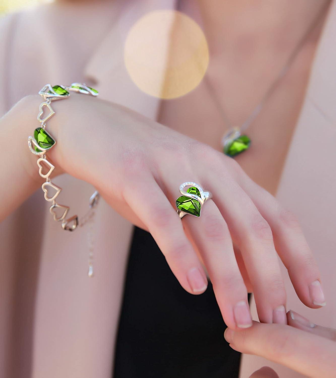 imageLeafael Infinity Love Womens Adjustable Crystal Heart Ring with Birthstone Crystals Healing Stones Jewelry Gifts for Women Birthdays Valentines Day Mothers Day SilverTone Open End Size 65812aAugustRenewalPeridot Green