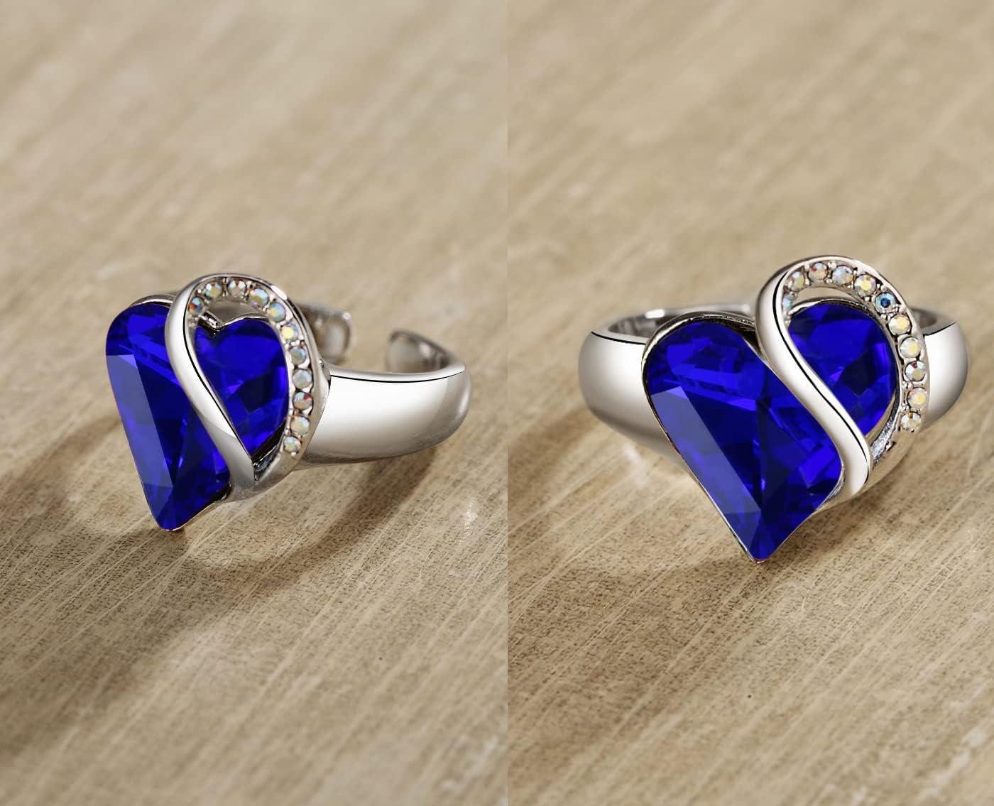 imageLeafael Infinity Love Womens Adjustable Crystal Heart Ring with Birthstone Crystals Healing Stones Jewelry Gifts for Women Birthdays Valentines Day Mothers Day SilverTone Open End Size 65810cSeptemberWisdomSapphire Blue
