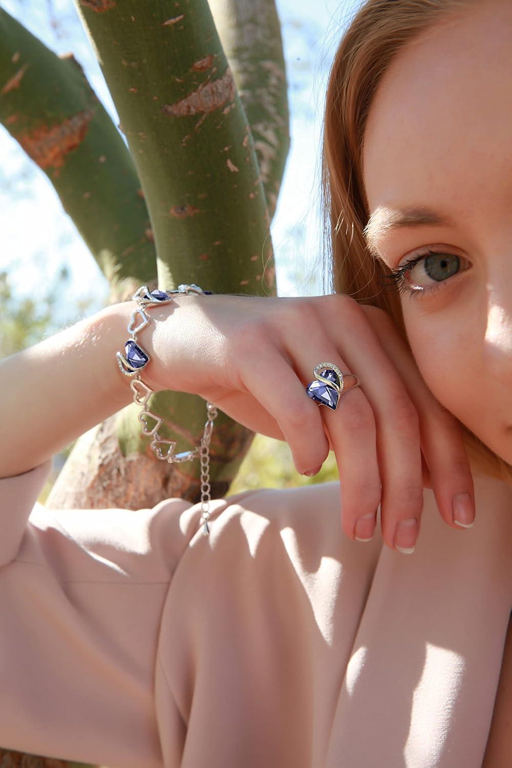 imageLeafael Infinity Love Womens Adjustable Crystal Heart Ring with Birthstone Crystals Healing Stones Jewelry Gifts for Women Birthdays Valentines Day Mothers Day SilverTone Open End Size 65805FebruaryGrowthTanzanite Purple