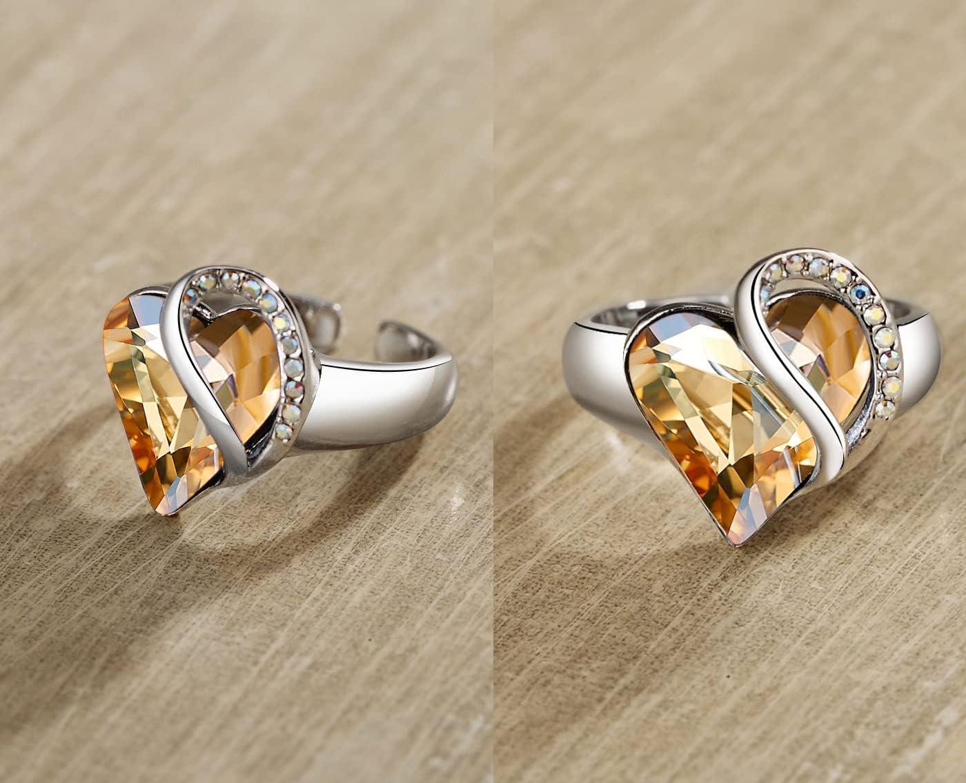 imageLeafael Infinity Love Womens Adjustable Crystal Heart Ring with Birthstone Crystals Healing Stones Jewelry Gifts for Women Birthdays Valentines Day Mothers Day SilverTone Open End Size 65816bNovemberPowerGolden Yellow Shade