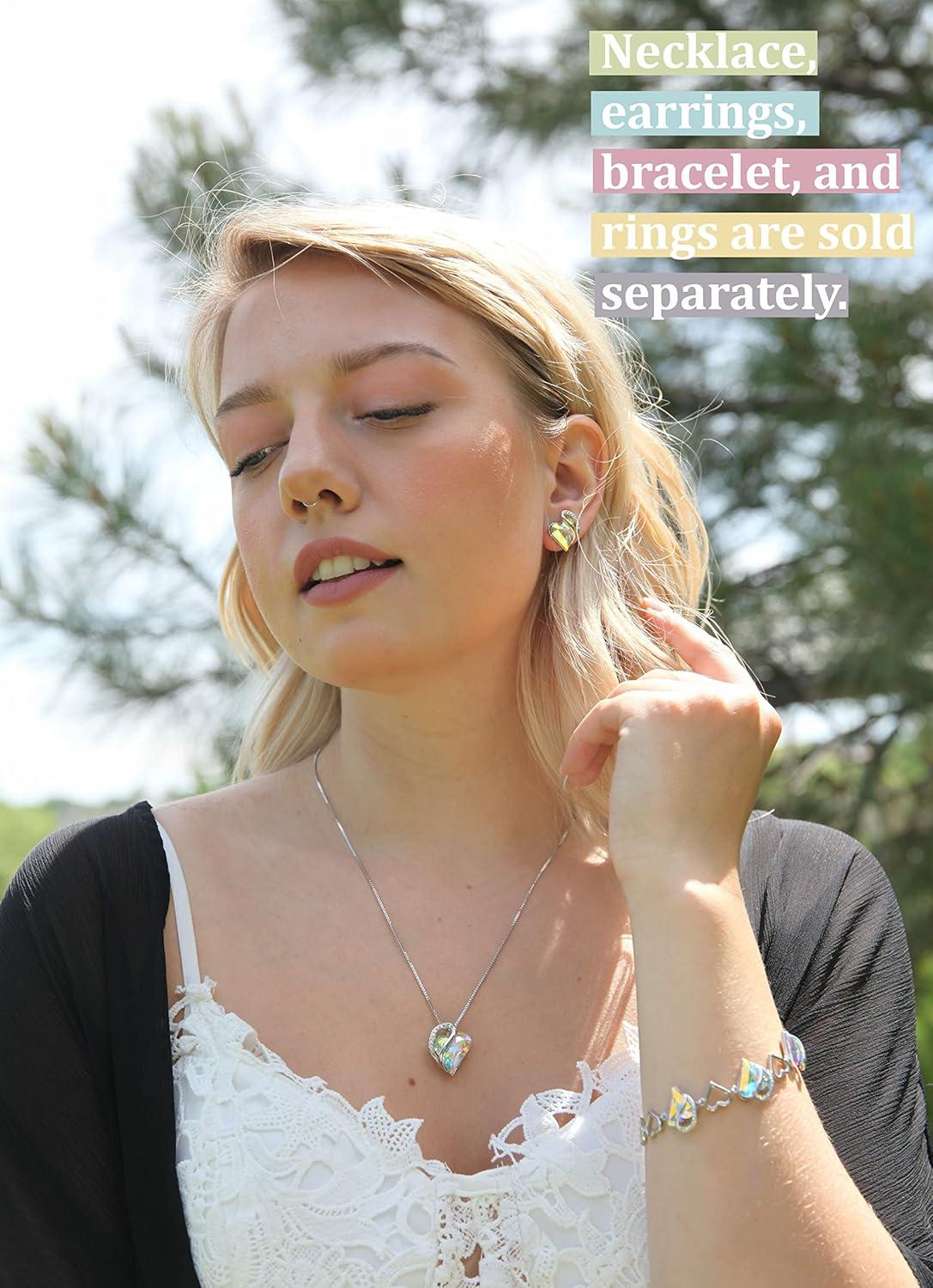 imageLeafael Infinity Love Womens Adjustable Crystal Heart Ring with Birthstone Crystals Healing Stones Jewelry Gifts for Women Birthdays Valentines Day Mothers Day SilverTone Open End Size 65815AprilPurificationRainbow Opal White