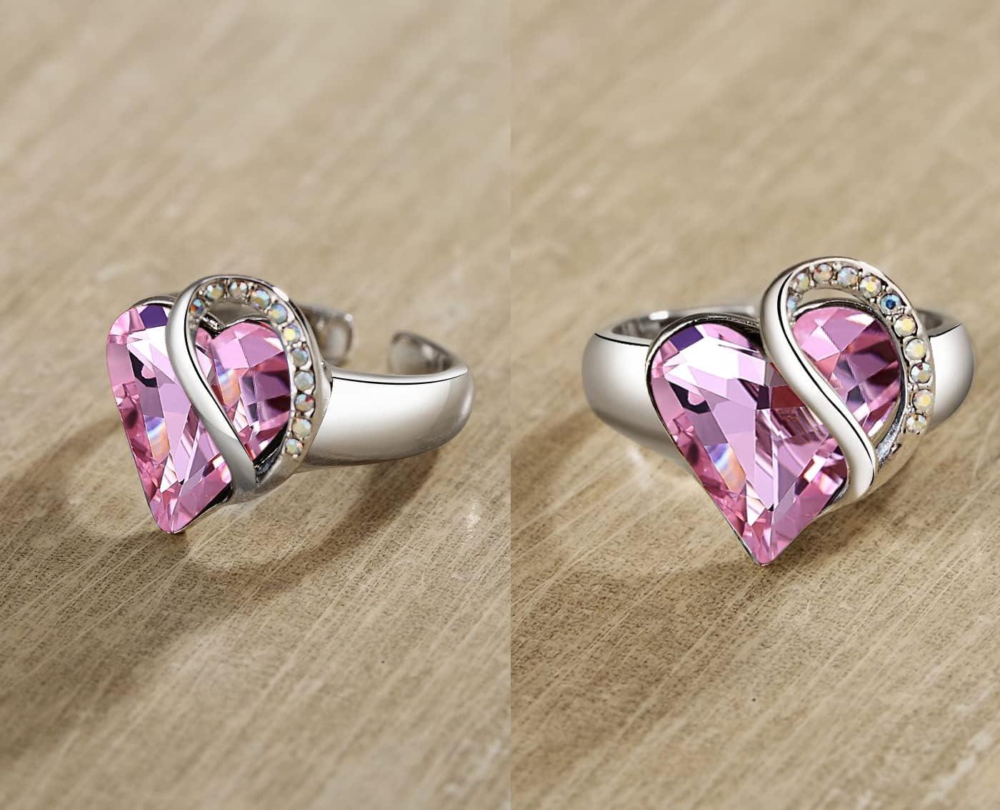 imageLeafael Infinity Love Womens Adjustable Crystal Heart Ring with Birthstone Crystals Healing Stones Jewelry Gifts for Women Birthdays Valentines Day Mothers Day SilverTone Open End Size 65803bOctoberLoveRose Quartz Pink