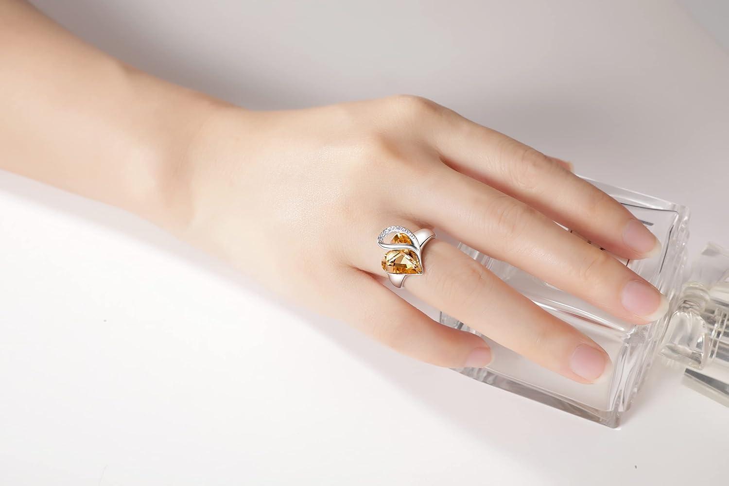 imageLeafael Infinity Love Womens Adjustable Crystal Heart Ring with Birthstone Crystals Healing Stones Jewelry Gifts for Women Birthdays Valentines Day Mothers Day SilverTone Open End Size 65816cNovemberCreativityCalcite Orange