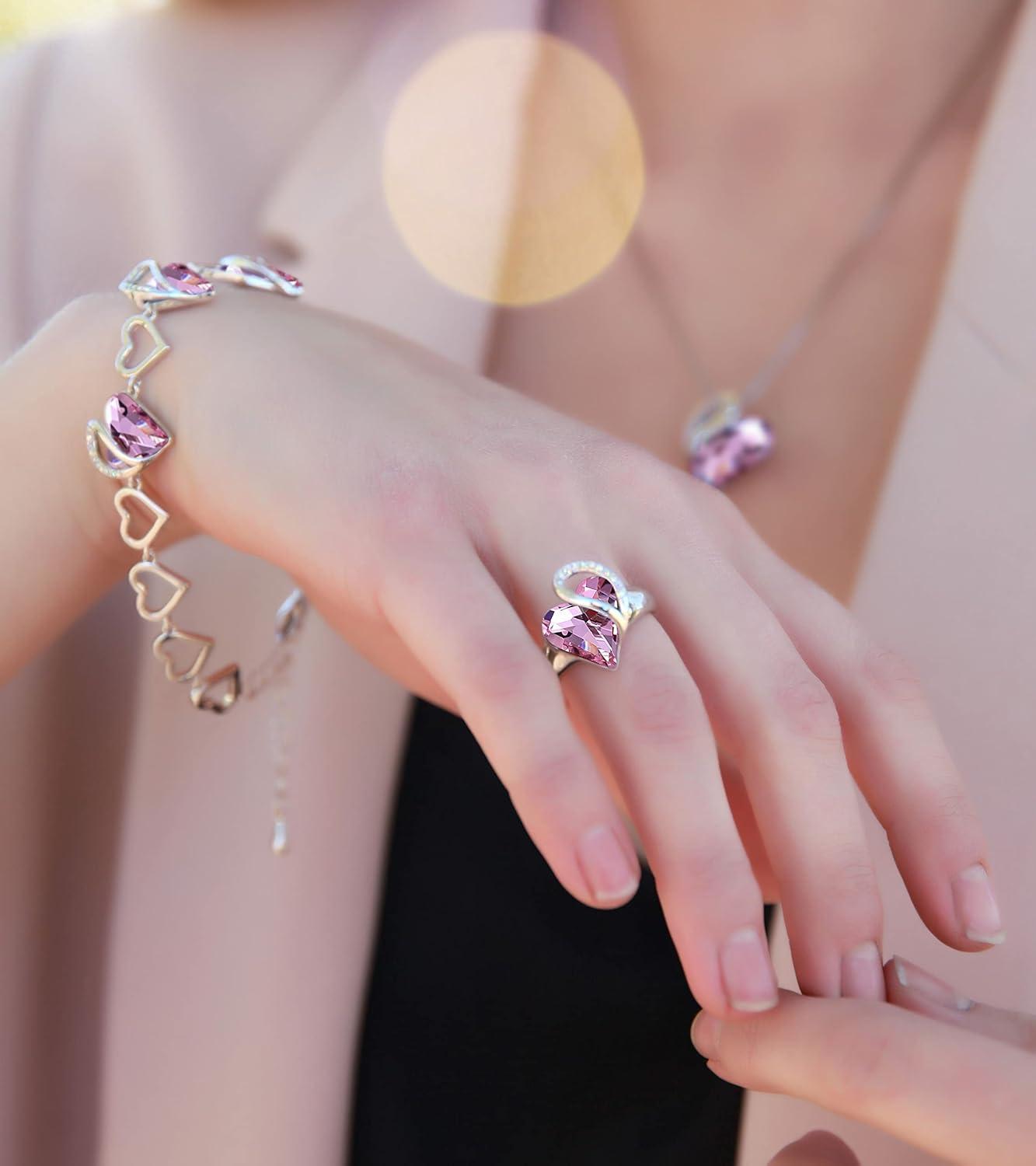 imageLeafael Infinity Love Womens Adjustable Crystal Heart Ring with Birthstone Crystals Healing Stones Jewelry Gifts for Women Birthdays Valentines Day Mothers Day SilverTone Open End Size 65803bOctoberLoveRose Quartz Pink