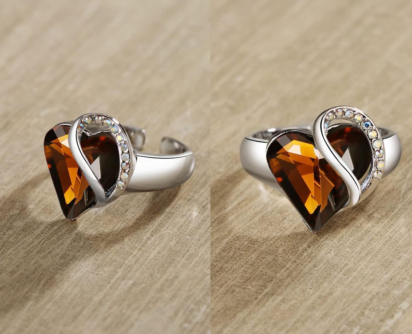 imageLeafael Infinity Love Womens Adjustable Crystal Heart Ring with Birthstone Crystals Healing Stones Jewelry Gifts for Women Birthdays Valentines Day Mothers Day SilverTone Open End Size 65816eNovemberStress ReliefDark Topaz Brown