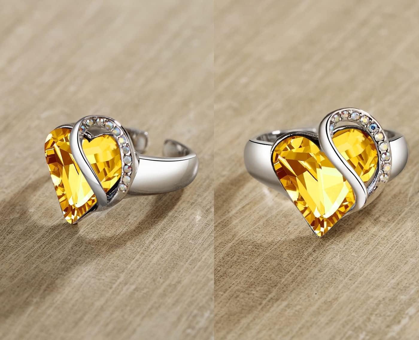 imageLeafael Infinity Love Womens Adjustable Crystal Heart Ring with Birthstone Crystals Healing Stones Jewelry Gifts for Women Birthdays Valentines Day Mothers Day SilverTone Open End Size 65816aNovemberHappinessTopaz Citrine Yellow