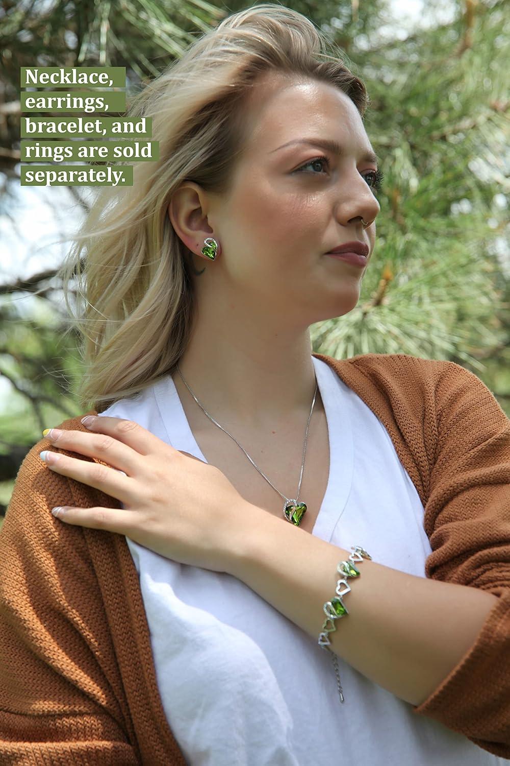 imageLeafael Infinity Love Womens Adjustable Crystal Heart Ring with Birthstone Crystals Healing Stones Jewelry Gifts for Women Birthdays Valentines Day Mothers Day SilverTone Open End Size 65812aAugustRenewalPeridot Green