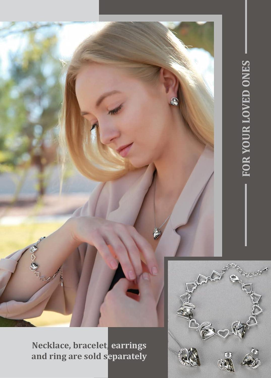 imageLeafael Infinity Love Womens Adjustable Crystal Heart Ring with Birthstone Crystals Healing Stones Jewelry Gifts for Women Birthdays Valentines Day Mothers Day SilverTone Open End Size 65817bProtectionCrystal Black
