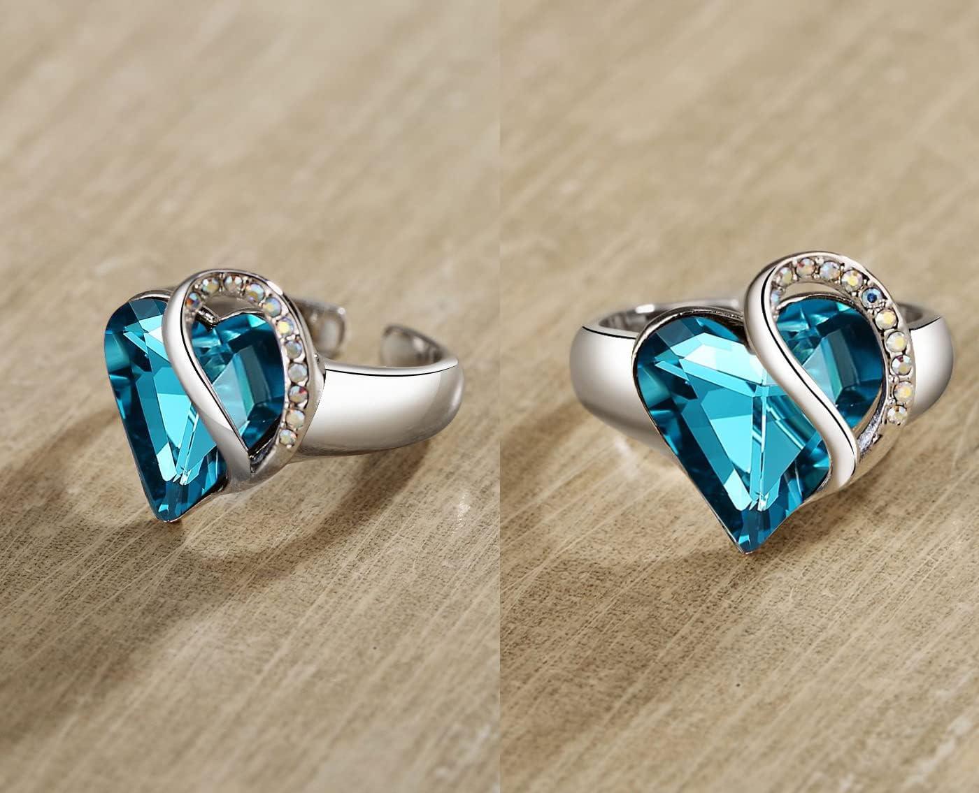 imageLeafael Infinity Love Womens Adjustable Crystal Heart Ring with Birthstone Crystals Healing Stones Jewelry Gifts for Women Birthdays Valentines Day Mothers Day SilverTone Open End Size 65809cDecemberRelaxationIndicolite Zircon Blue