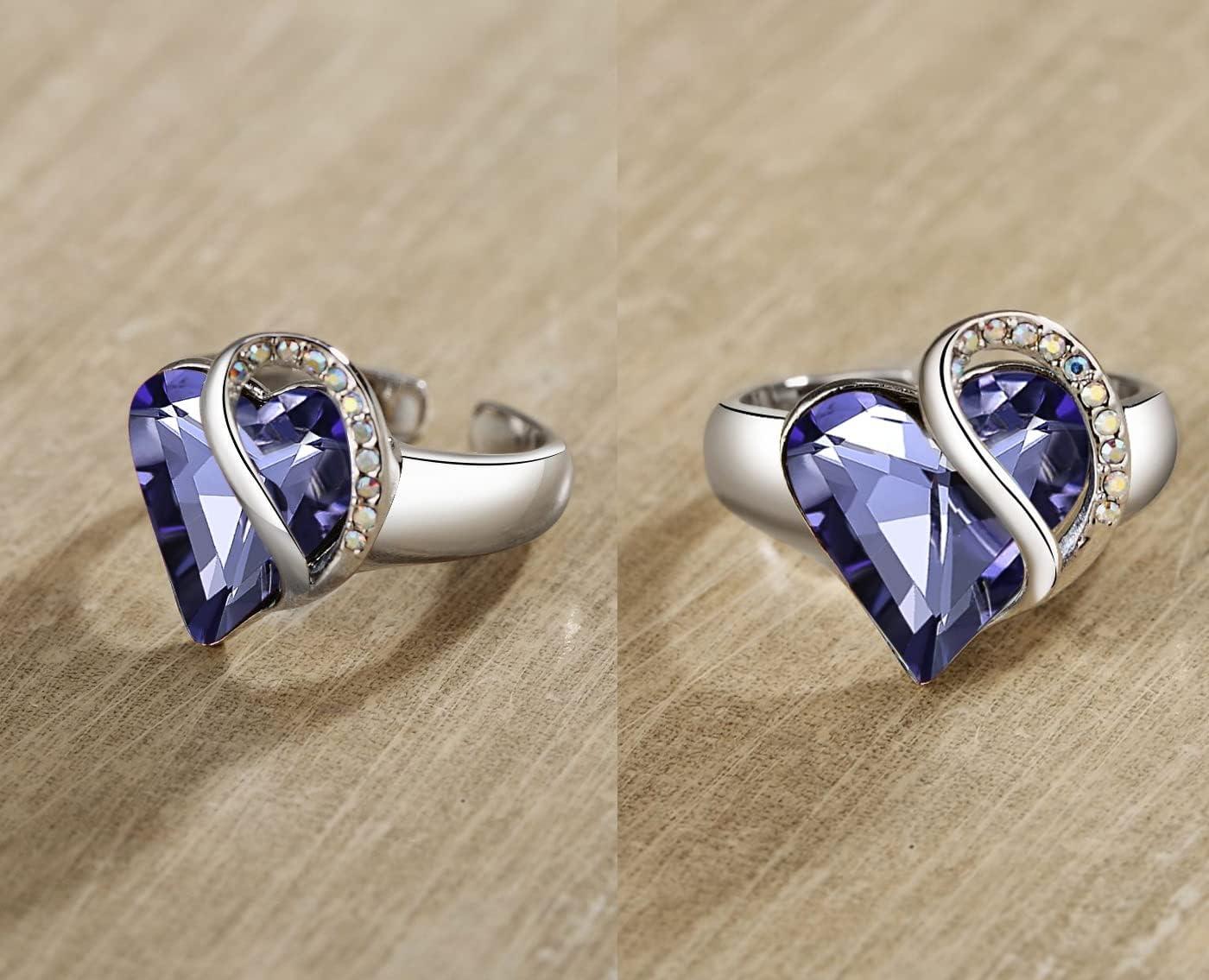 imageLeafael Infinity Love Womens Adjustable Crystal Heart Ring with Birthstone Crystals Healing Stones Jewelry Gifts for Women Birthdays Valentines Day Mothers Day SilverTone Open End Size 65805FebruaryGrowthTanzanite Purple