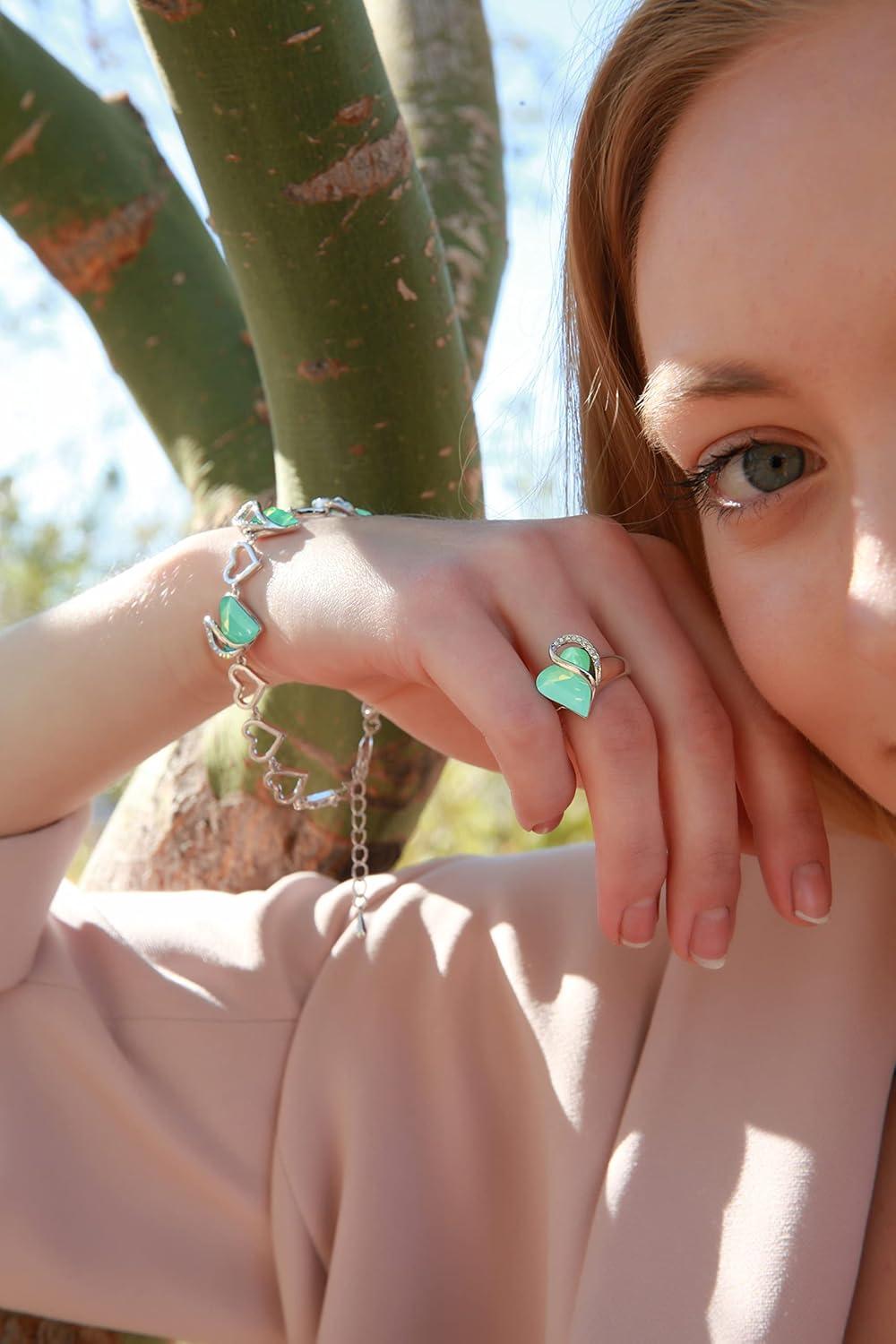 imageLeafael Infinity Love Womens Adjustable Crystal Heart Ring with Birthstone Crystals Healing Stones Jewelry Gifts for Women Birthdays Valentines Day Mothers Day SilverTone Open End Size 65814LuckJade Opal Green
