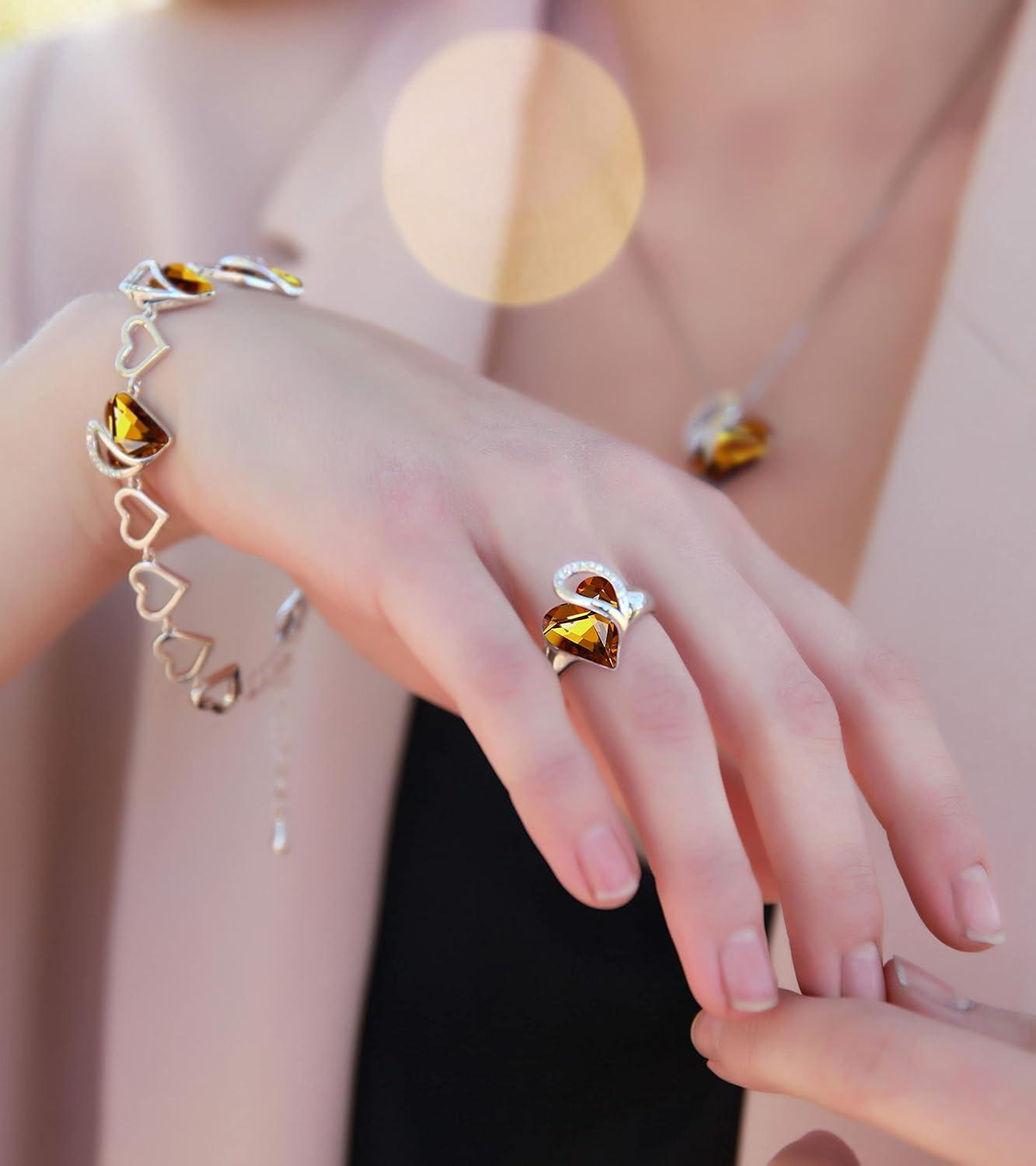 imageLeafael Infinity Love Womens Adjustable Crystal Heart Ring with Birthstone Crystals Healing Stones Jewelry Gifts for Women Birthdays Valentines Day Mothers Day SilverTone Open End Size 65816dNovemberBalanceAmber Brown
