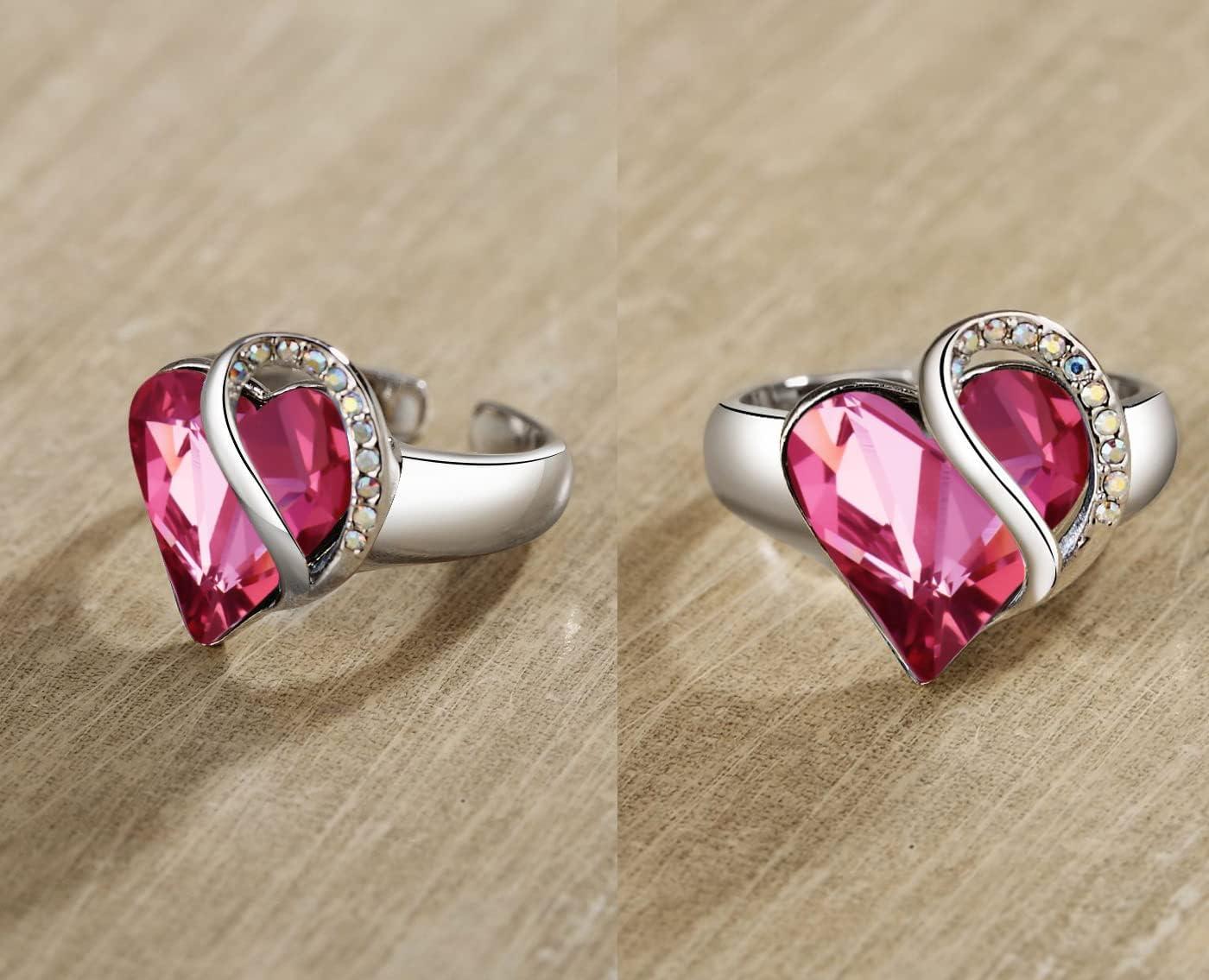 imageLeafael Infinity Love Womens Adjustable Crystal Heart Ring with Birthstone Crystals Healing Stones Jewelry Gifts for Women Birthdays Valentines Day Mothers Day SilverTone Open End Size 65803aOctoberCompassionTourmaline Pink