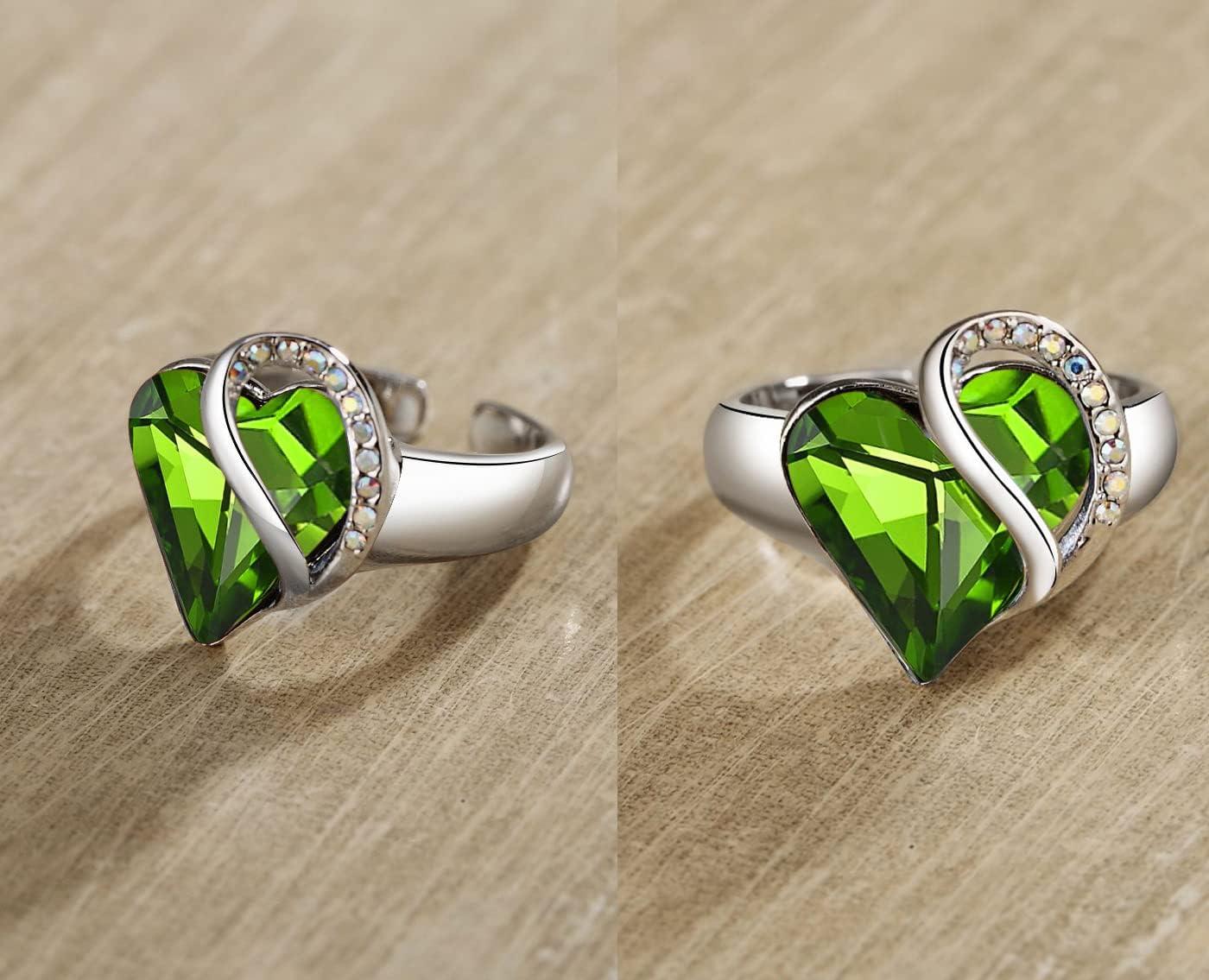 imageLeafael Infinity Love Womens Adjustable Crystal Heart Ring with Birthstone Crystals Healing Stones Jewelry Gifts for Women Birthdays Valentines Day Mothers Day SilverTone Open End Size 65812aAugustRenewalPeridot Green