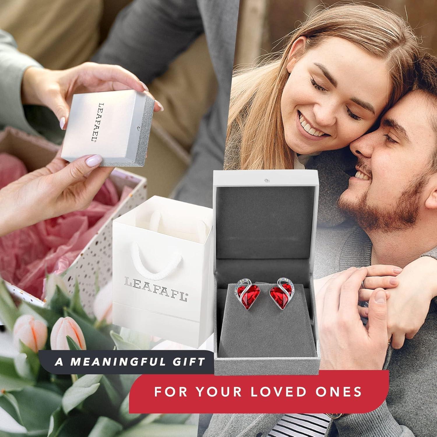 imageLeafael Infinity love Heart Birthstone Stud Earrings for Women Valentines Day Gifts for Mom Wife and Her Silver Plated Birthday Jewelry01January JulySiam Ruby Red