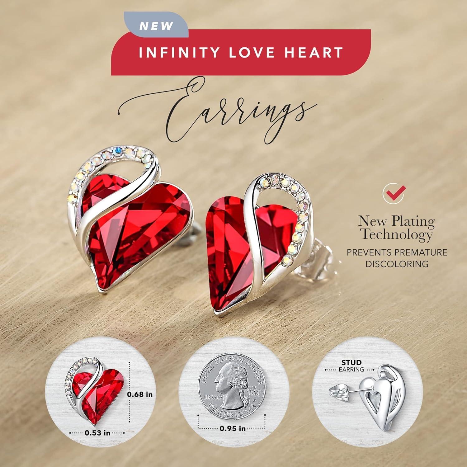 imageLeafael Infinity love Heart Birthstone Stud Earrings for Women Valentines Day Gifts for Mom Wife and Her Silver Plated Birthday Jewelry01January JulySiam Ruby Red