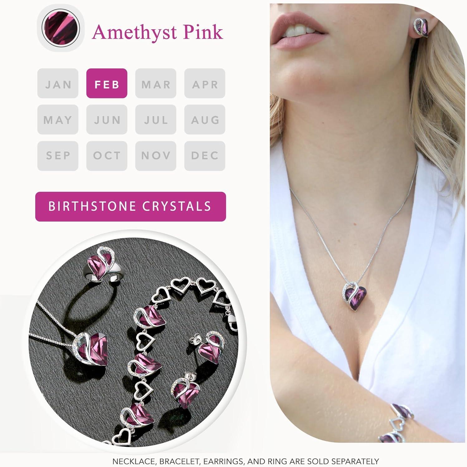 imageLeafael Infinity love Heart Birthstone Stud Earrings for Women Valentines Day Gifts for Mom Wife and Her Silver Plated Birthday Jewelry02aFebruaryAmethyst Dark Pink