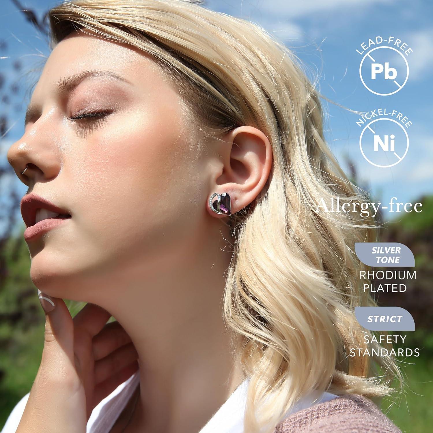 imageLeafael Infinity love Heart Birthstone Stud Earrings for Women Valentines Day Gifts for Mom Wife and Her Silver Plated Birthday Jewelry02aFebruaryAmethyst Dark Pink