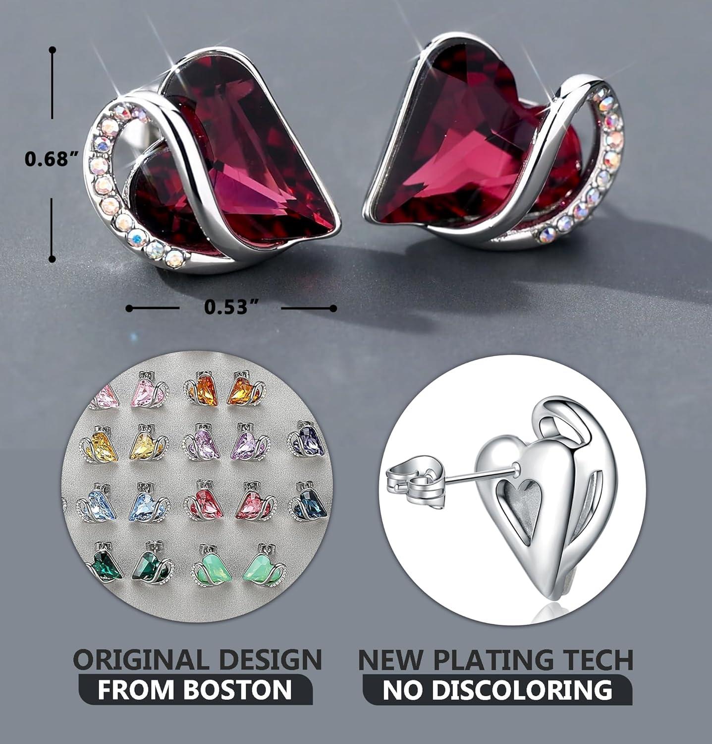 imageLeafael Infinity love Heart Birthstone Stud Earrings for Women Valentines Day Gifts for Mom Wife and Her Silver Plated Birthday Jewelry02aFebruaryAmethyst Dark Pink