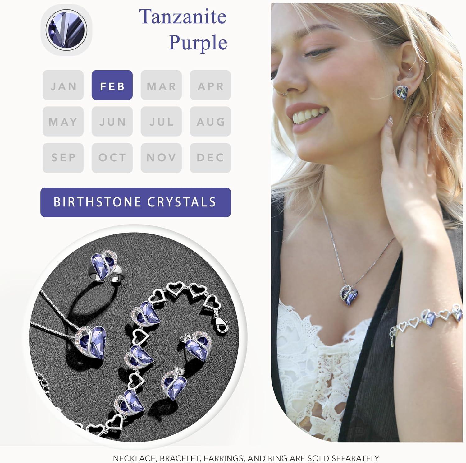 imageLeafael Infinity love Heart Birthstone Stud Earrings for Women Valentines Day Gifts for Mom Wife and Her Silver Plated Birthday Jewelry02bFebruaryTanzanite Purple