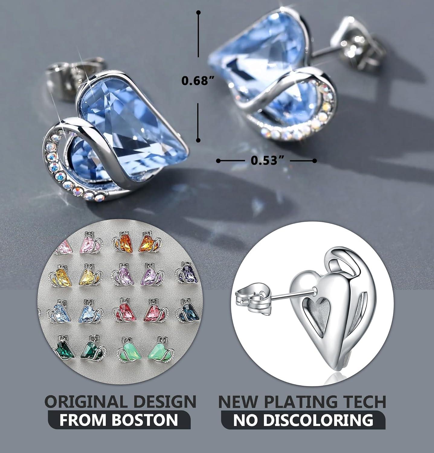 imageLeafael Infinity love Heart Birthstone Stud Earrings for Women Valentines Day Gifts for Mom Wife and Her Silver Plated Birthday Jewelry03March DecemberLight Sapphire Blue